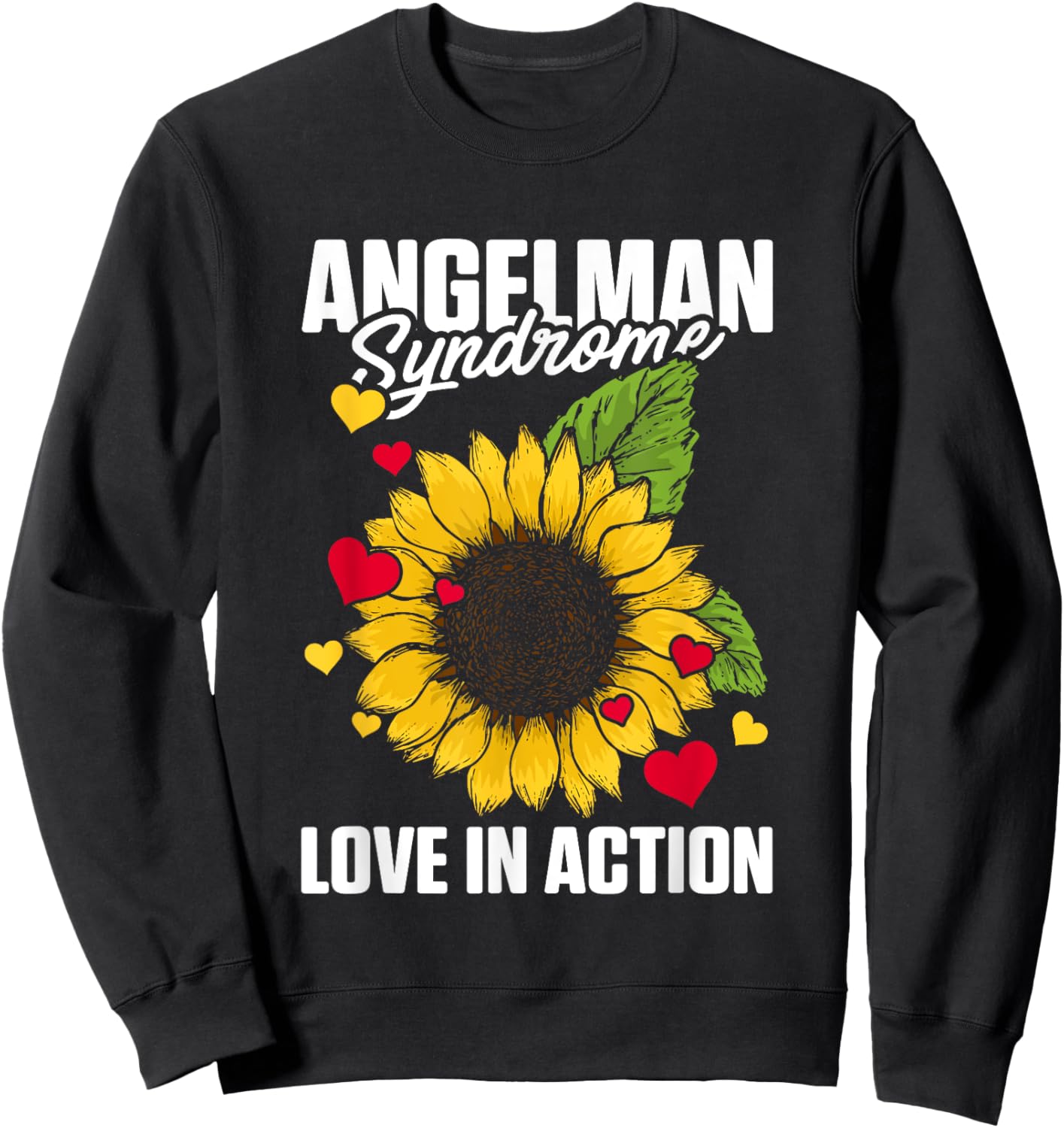 Love In Action Heart Sunflower Graphic Angelman Syndrome Sweatshirt - Sweatshirt | Black