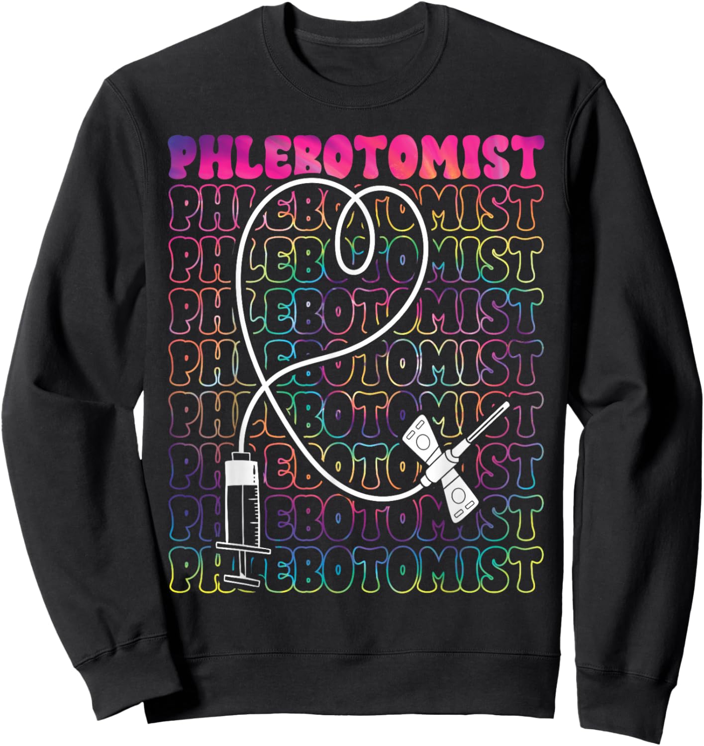 Phlebotomist Heart Tie Dye Phlebotomy Technician Tech Nurse Sweatshirt - Sweatshirt | Black