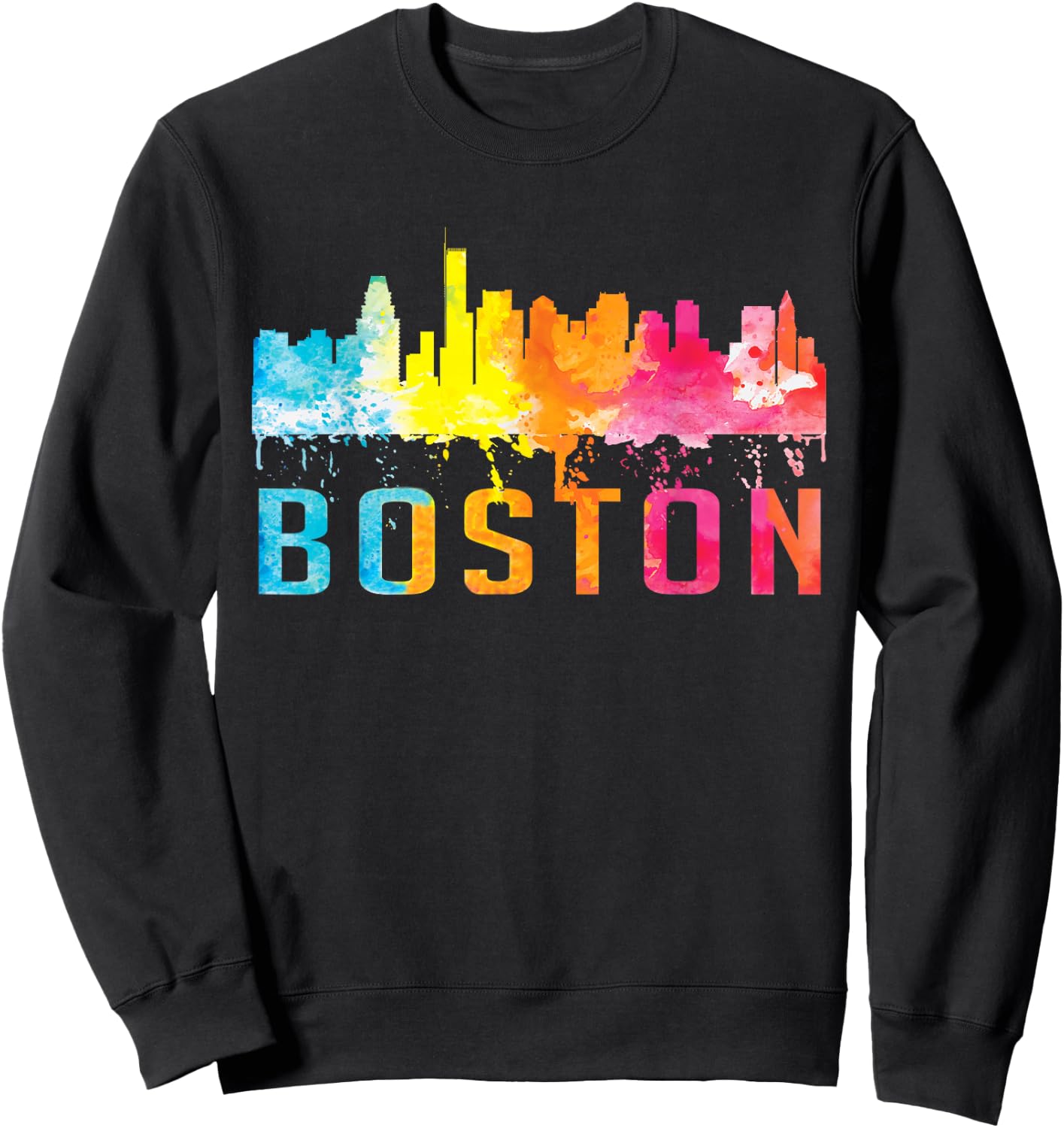 Boston Massachusetts Retro Watercolor Skyline Souvenir Sweatshirt - Sweatshirt | Black