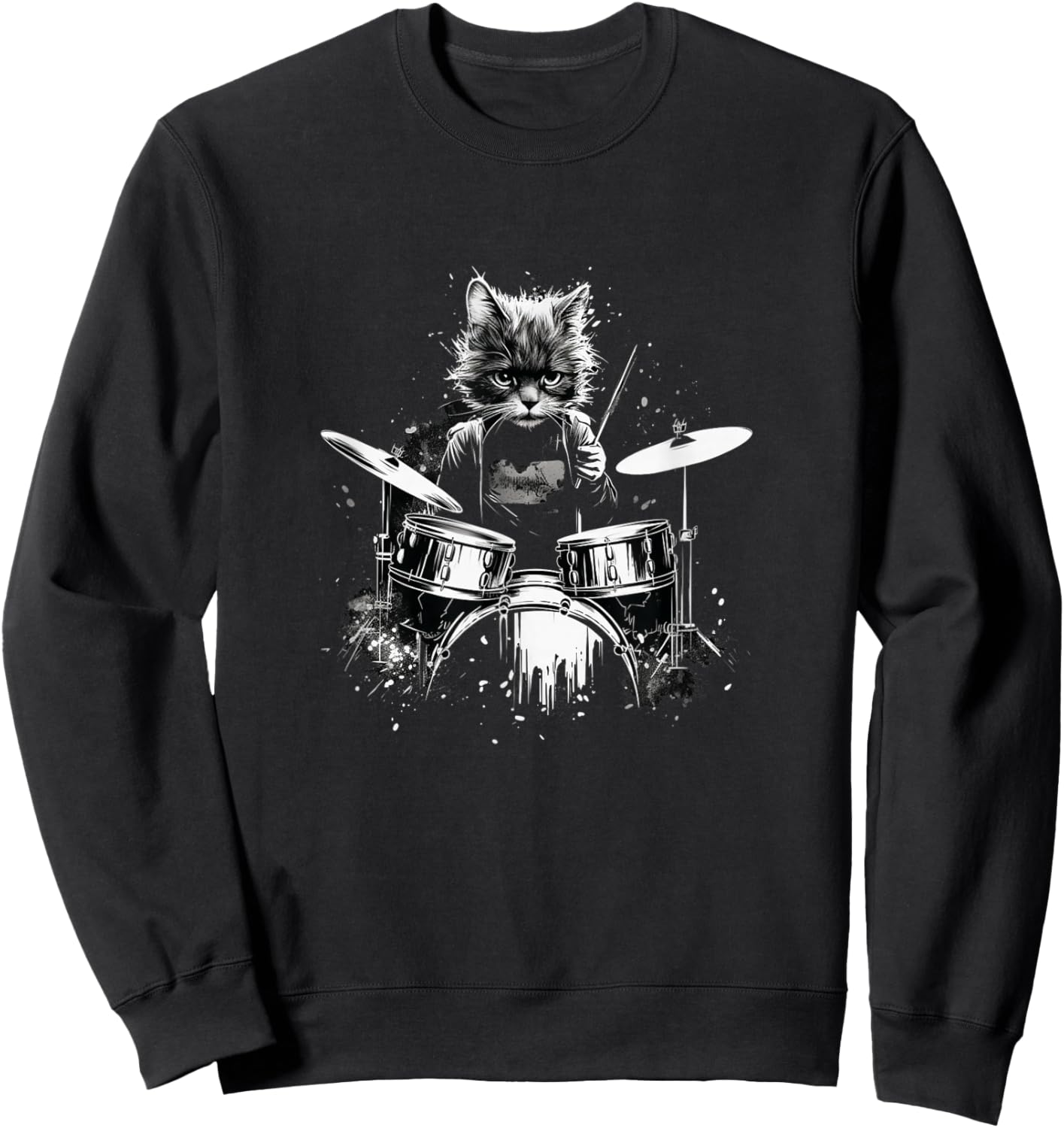 Funny Punk Kitten Kitty Cat Drummer Playing Drums Sweatshirt - Sweatshirt | Black