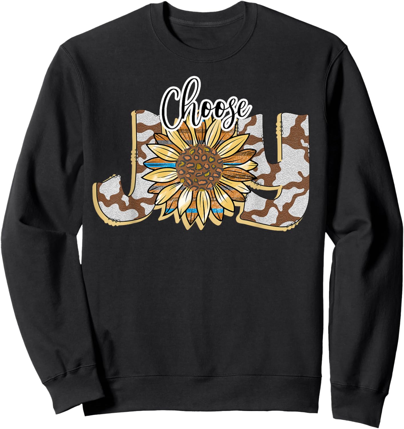 Choose Joy Inspirational Sunflower And Camo Western Sweatshirt - Sweatshirt | Black