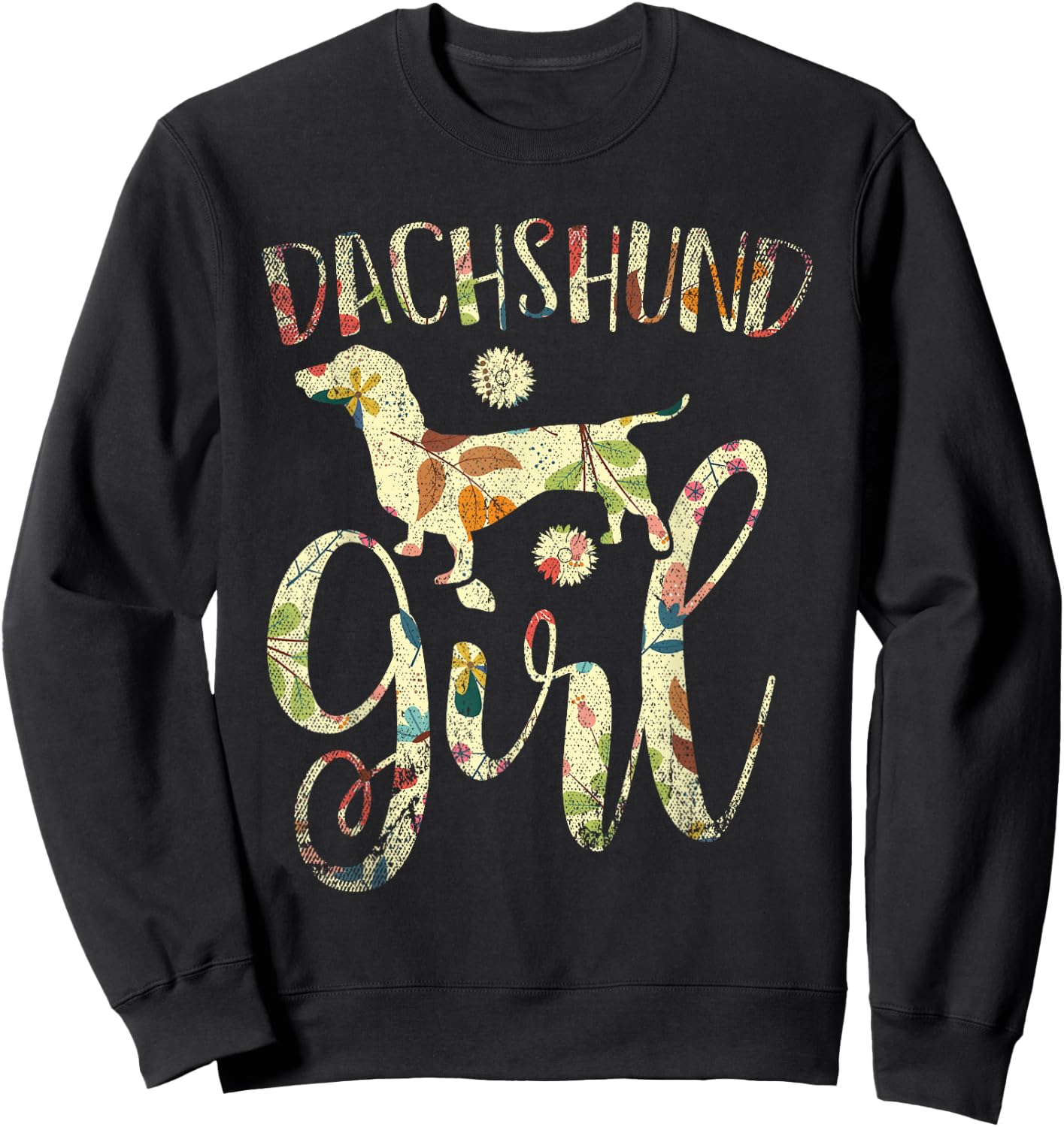 Dachshund Girl Dog Lover Women Girls Gift Vintage Dachshund Sweatshirt - Sweatshirt | Black