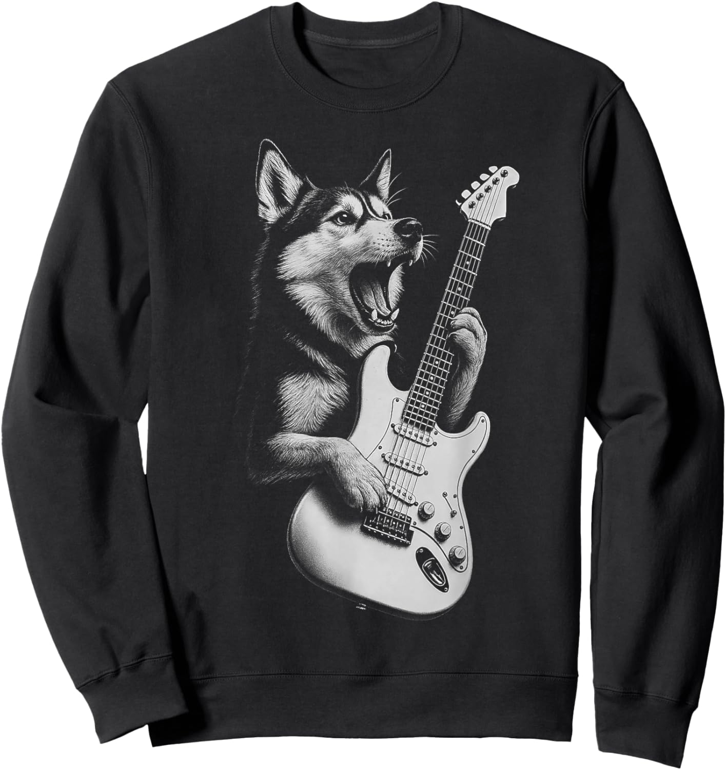 Husky Playing Guitar Rock Music Dog Lover Sweatshirt - Sweatshirt | Black