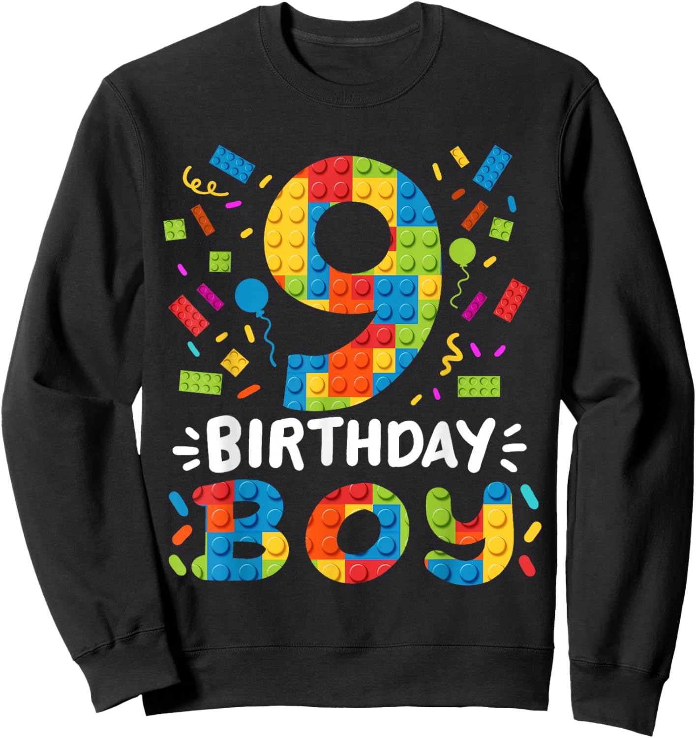 Kids 9 Years Old Building Blocks Builder 9th Birthday Boys Sweatshirt - Sweatshirt | Black