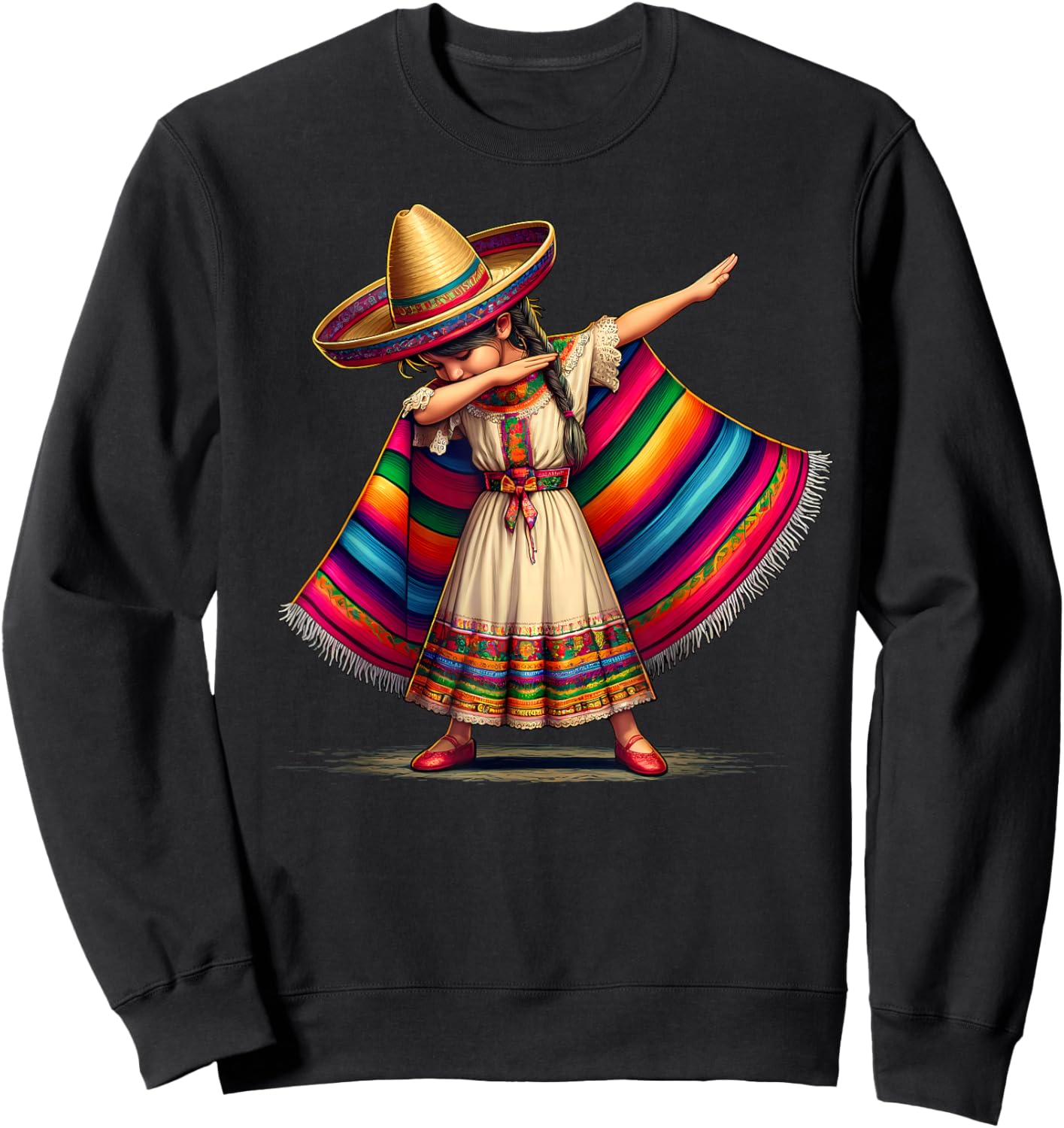 Funny Dabbing Mexican Poncho Sombrero Cinco de Mayo Girl Sweatshirt - Sweatshirt | Black