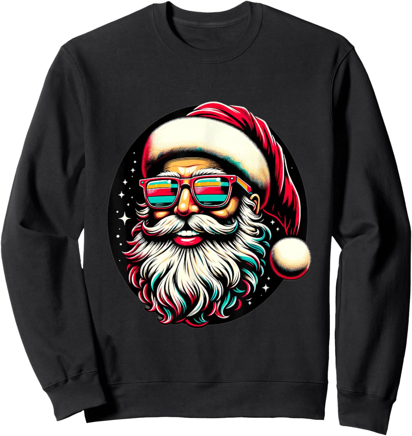 Retro Santa Face Sunglasses Christmas Holiday Xmas Men Women Sweatshirt - Sweatshirt | Black