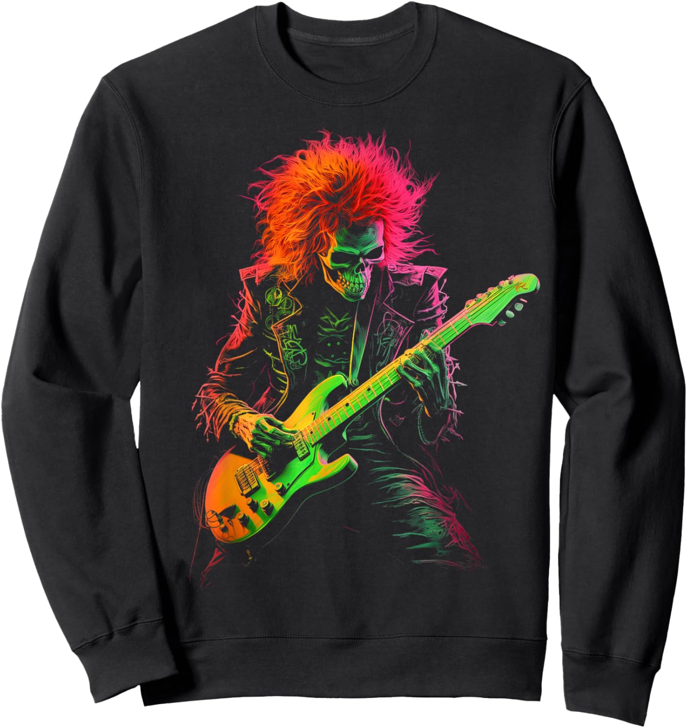 Skeleton Playing Guitar Rock Band Halloween Sweatshirt - Sweatshirt | Black