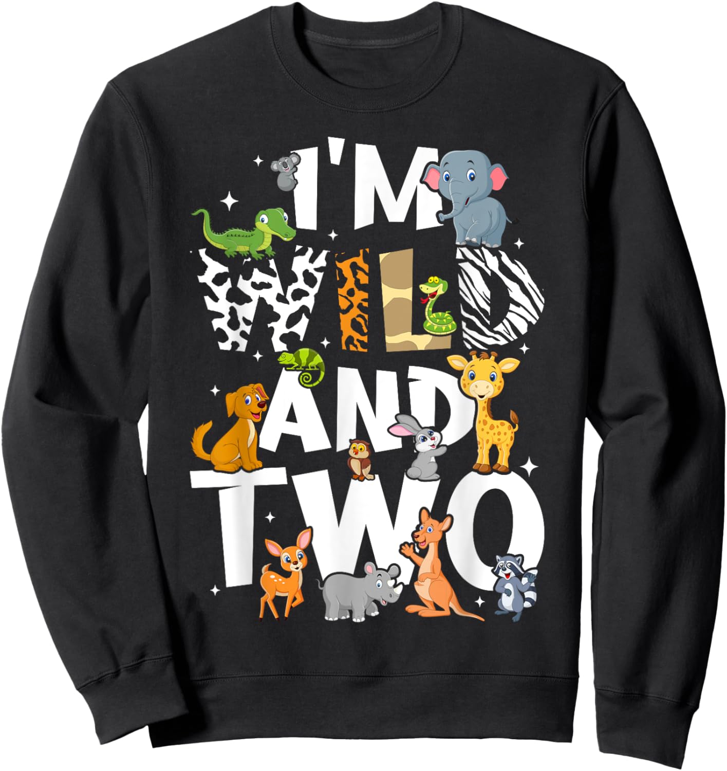 I'm Wild and Two Zoo Theme Birthday Safari Jungle Animals Sweatshirt - Sweatshirt | Black