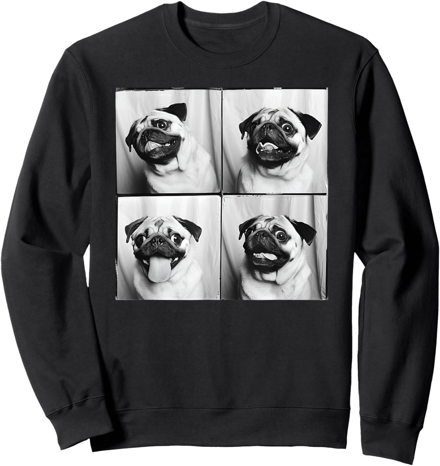 Cute Pug Face Pet Portrait Photobooth Fawn Pug Lover Sweatshirt - Sweatshirt | Black
