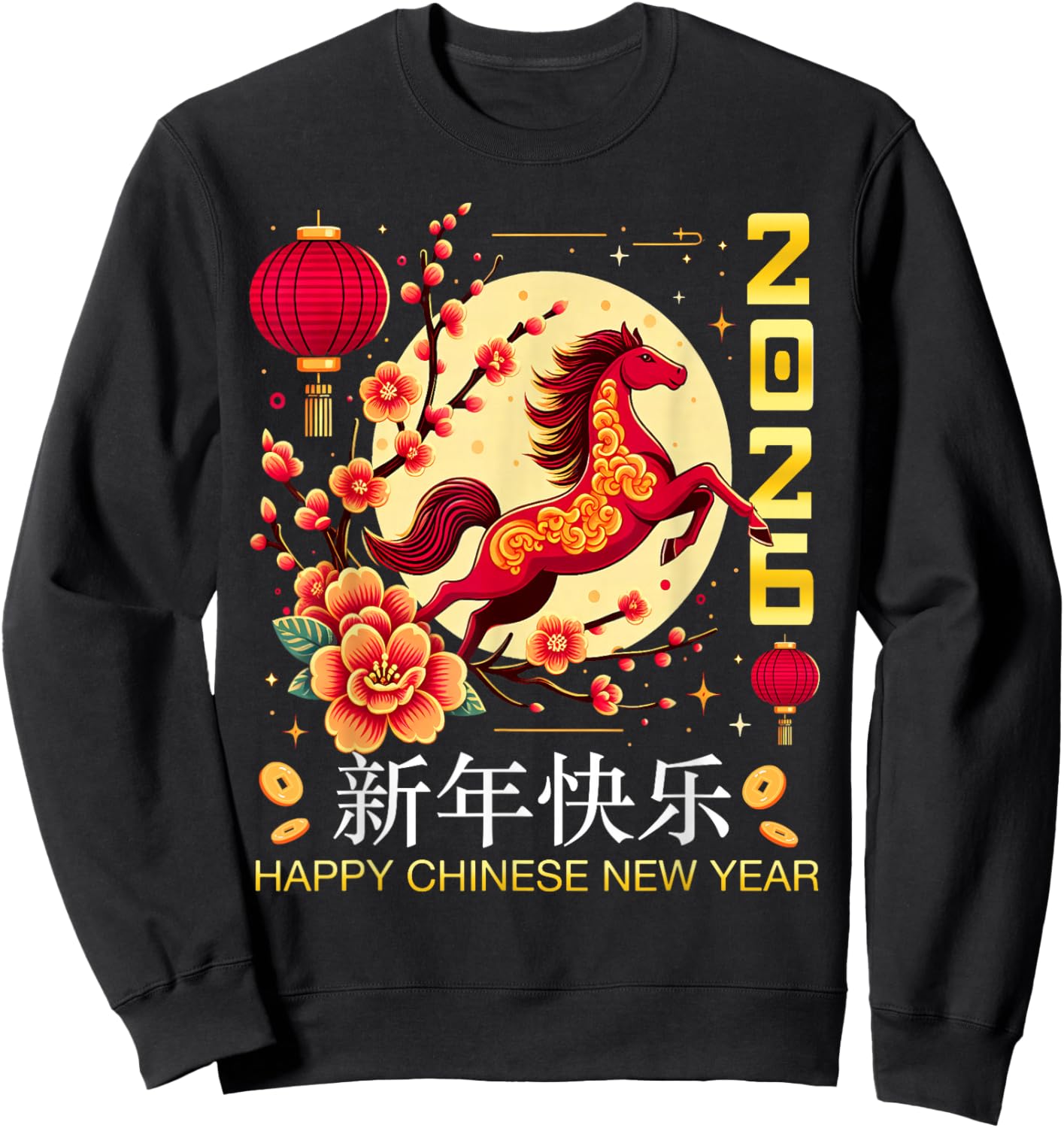 Happy Chinese New Year 2026 Of Red Horse Zodiac Family Sweatshirt - Sweatshirt | Black