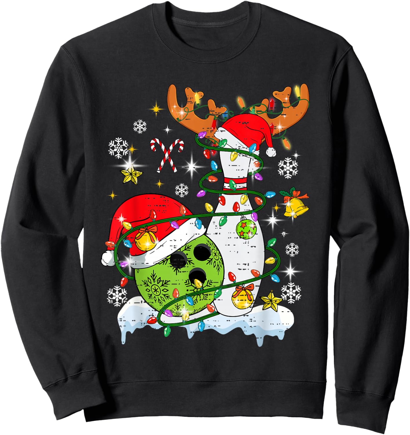 Christmas Bowling Hat Santa Bowler Xmas Sport Men Women Kids Sweatshirt - Sweatshirt | Black