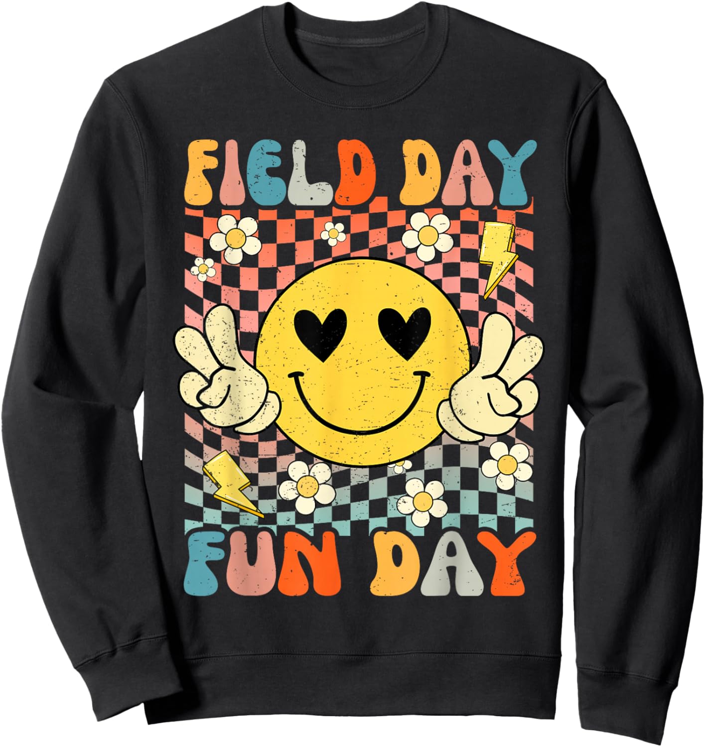 Field Day Fun Day Groovy Retro Field Trip Funny Boys Girls Sweatshirt - Sweatshirt | Black
