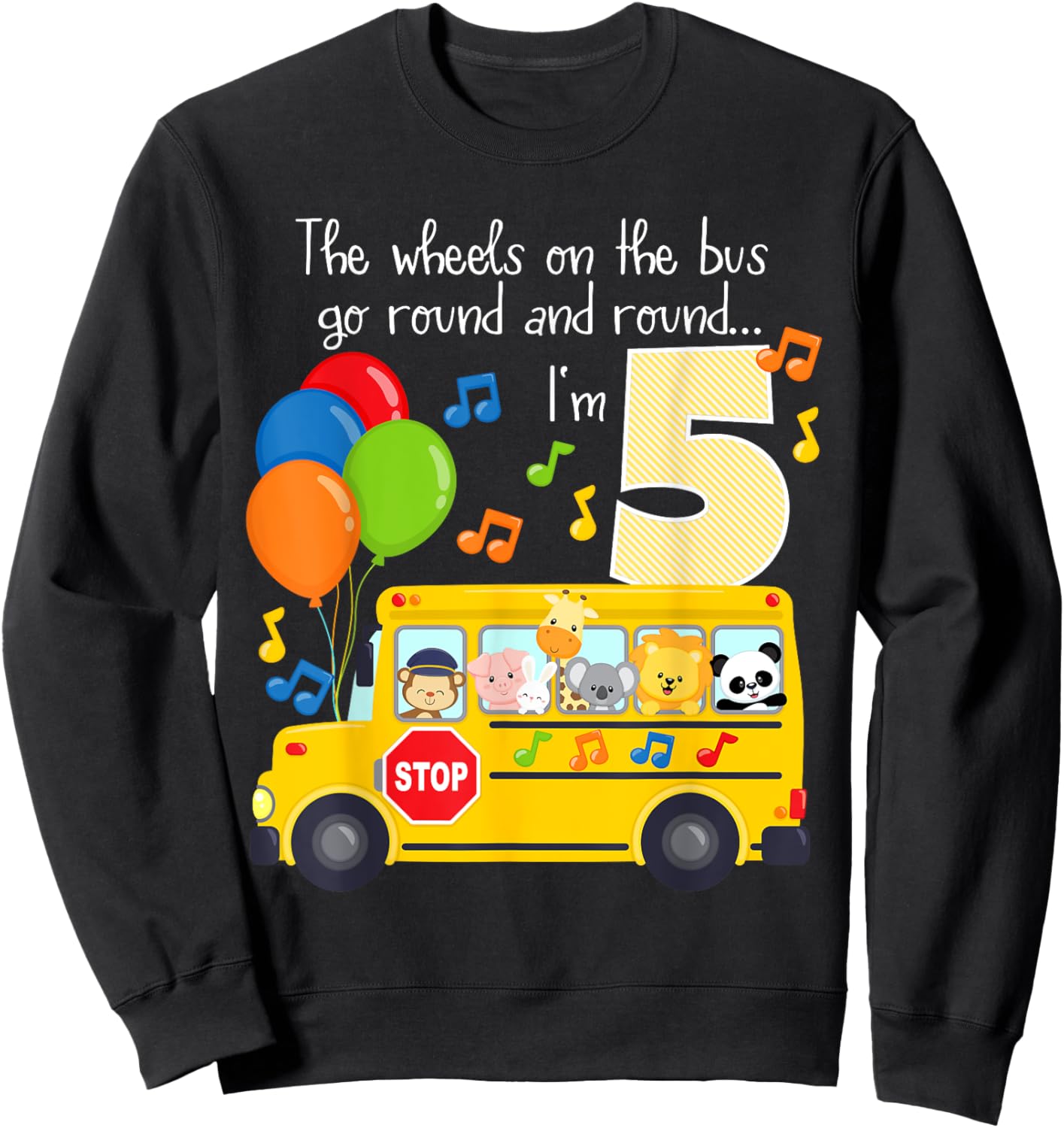 The Wheels On The Bus 5th Birthday 5 Yrs Old Family Matching Sweatshirt - Sweatshirt | Black