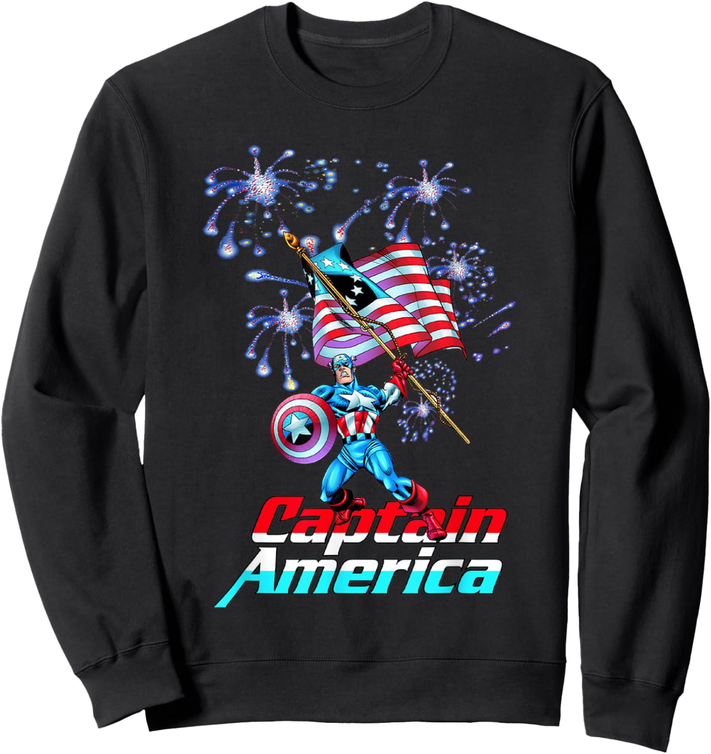 Marvel Comics Retro Classic Captain America 4th of July Flag Sweatshirt - Sweatshirt | Black