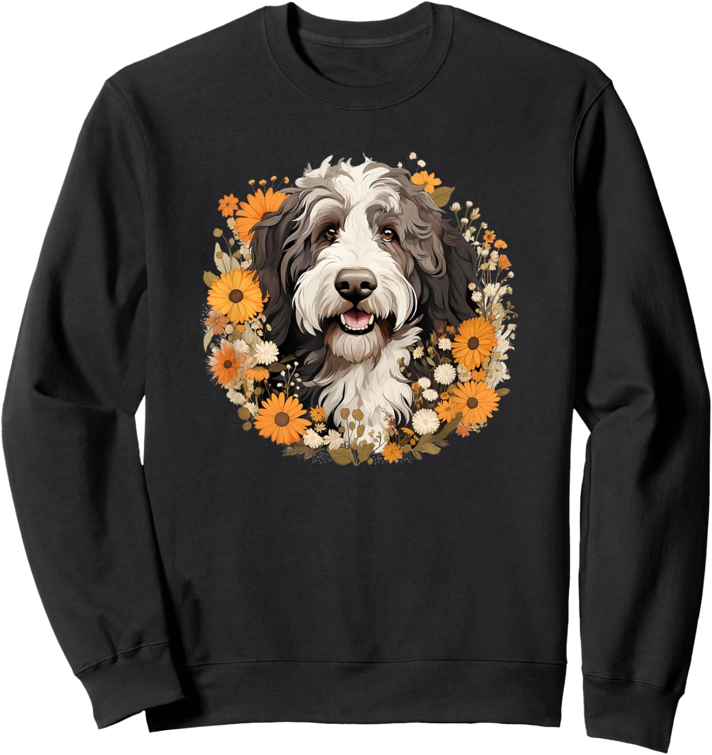 Cute Girls Kids Funny Wild Flowers Sheepadoodle Lover Sweatshirt - Sweatshirt | Black