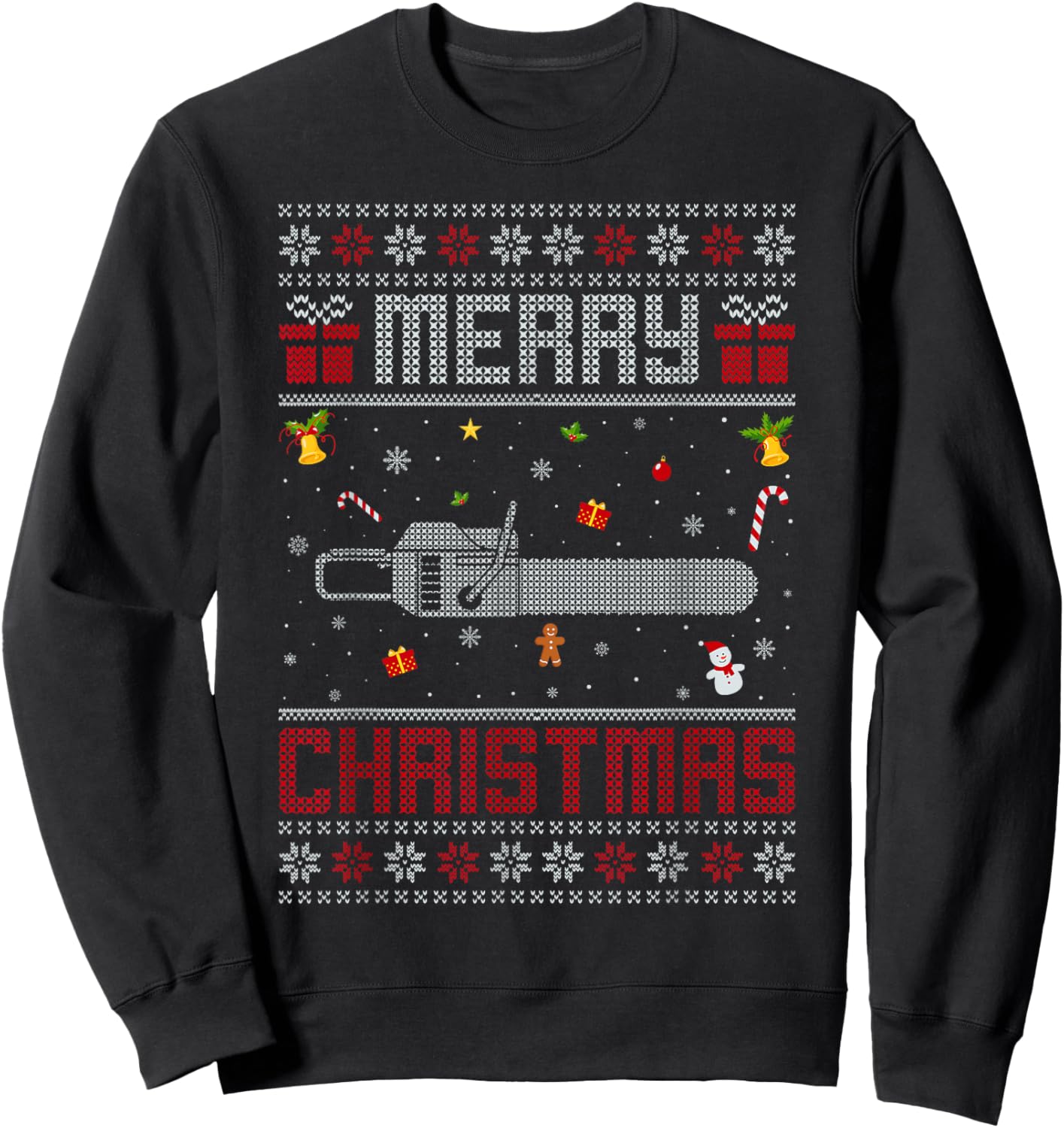 Ugly Chainsaw Christmas Decoration Funny Ugly Xmas Sweater Sweatshirt - Sweatshirt | Black