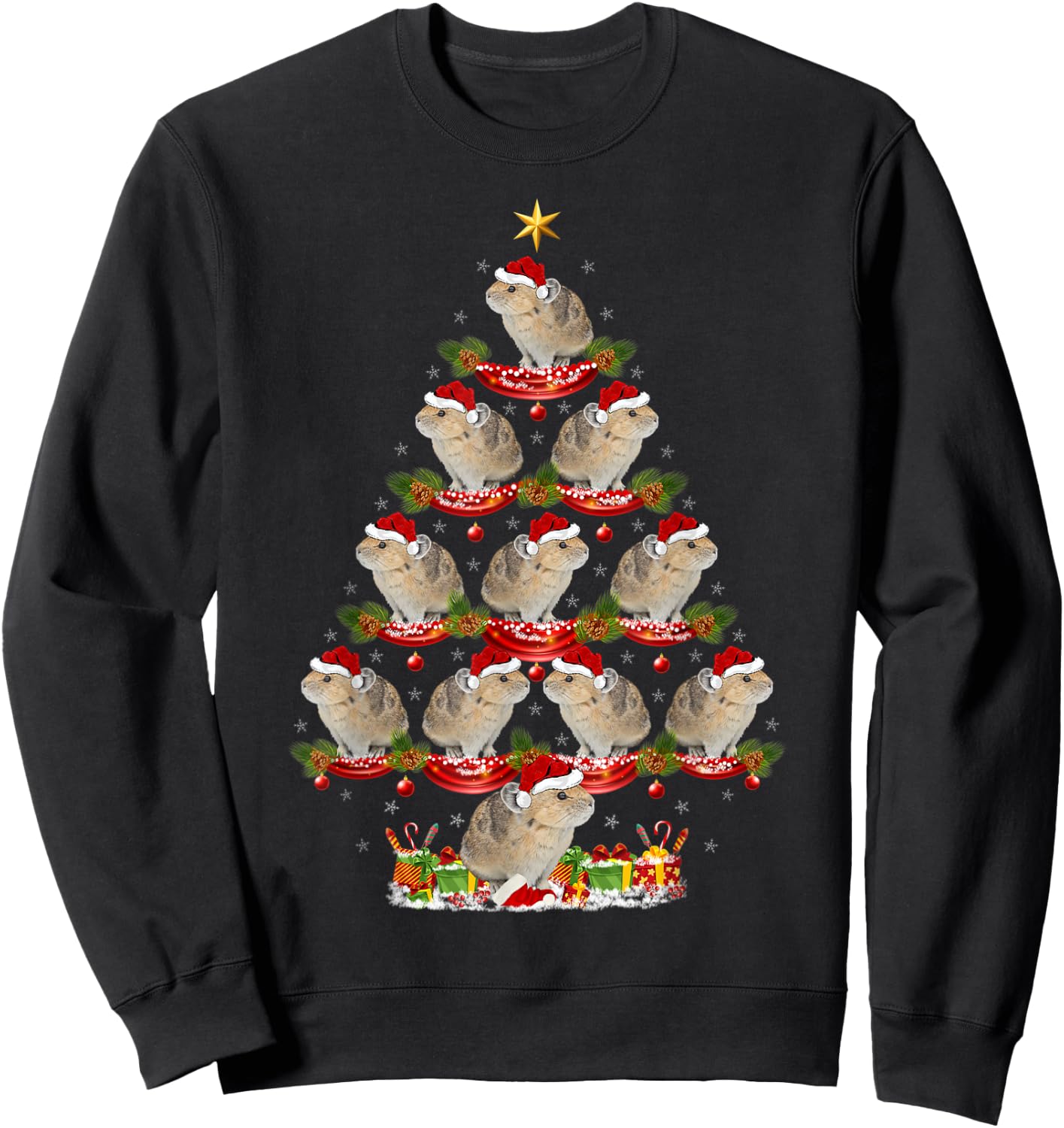 Pika Lover Xmas Holiday Santa Pika Christmas Tree Sweatshirt - Sweatshirt | Black