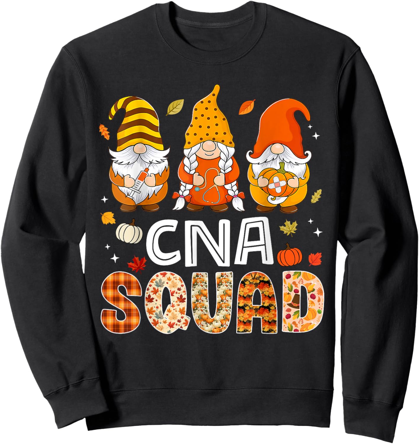 CNA Squad Gnome Nurse Leopard Thanksgiving Fall Stethoscope Sweatshirt - Sweatshirt | Black