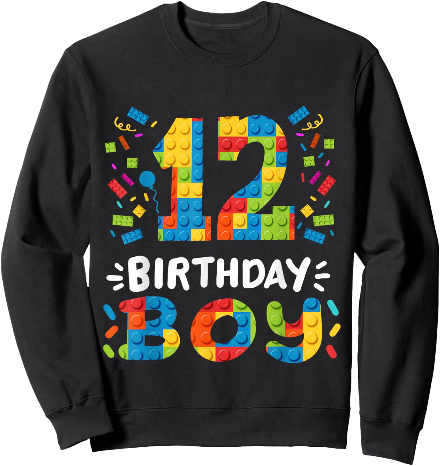 Kids 12 Years Old Building Blocks Builder 12th Birthday Boys Sweatshirt - Sweatshirt | Black