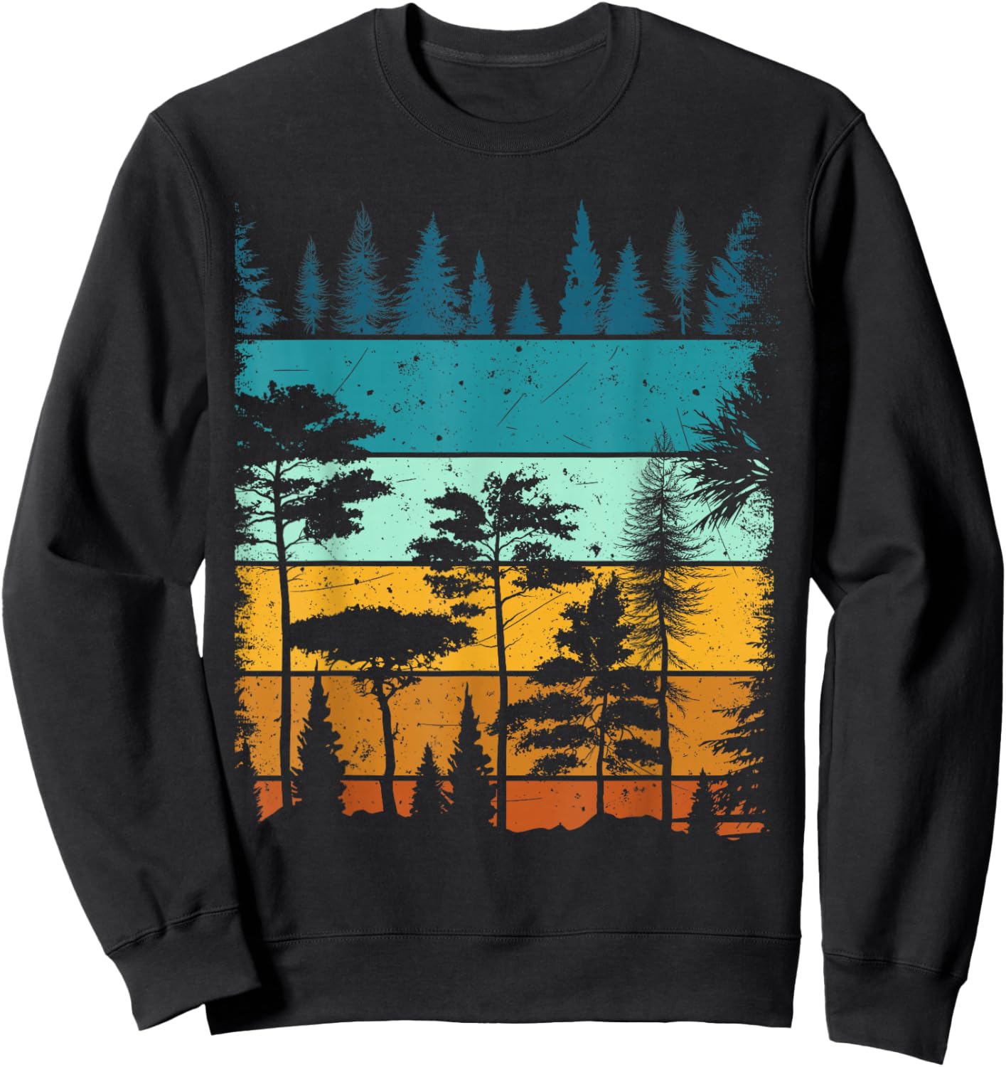 Retro Forest Trees Outdoors Nature Wildlife Vintage Graphic Sweatshirt - Sweatshirt | Black