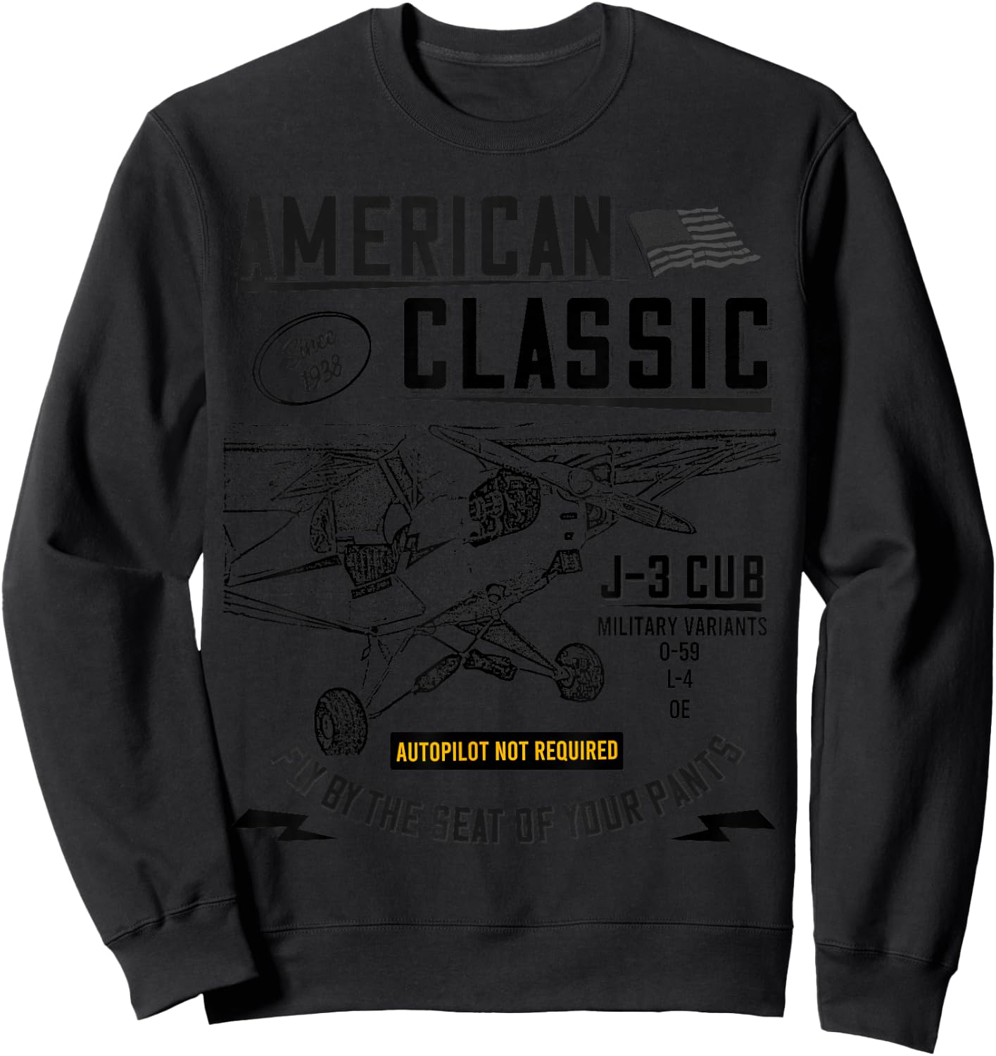 Piper Cub Airplane An American Classic Sweatshirt - Sweatshirt | Black