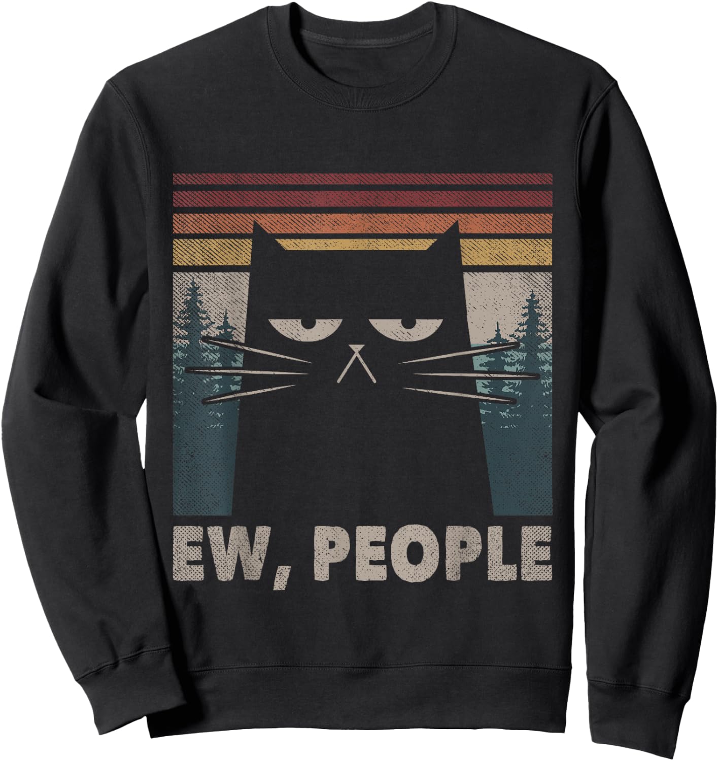 Vintage Ew People Black Cat Funny Anti Social Introvert Men Women Kids Sweatshirt - Sweatshirt | Black