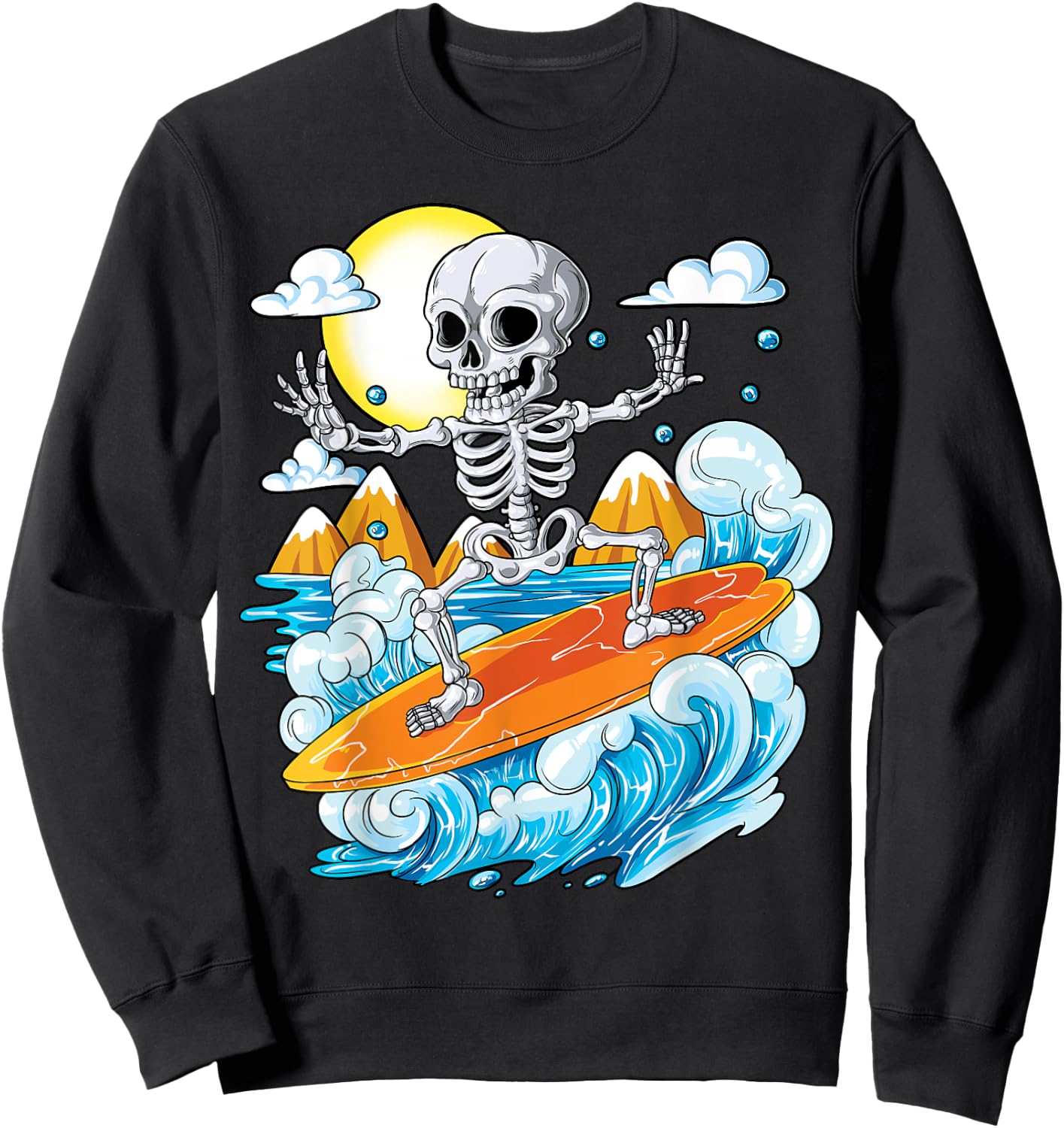 Skeleton Surfing Halloween Hawaii Hawaiian Men Women Surfer Sweatshirt - Sweatshirt | Black