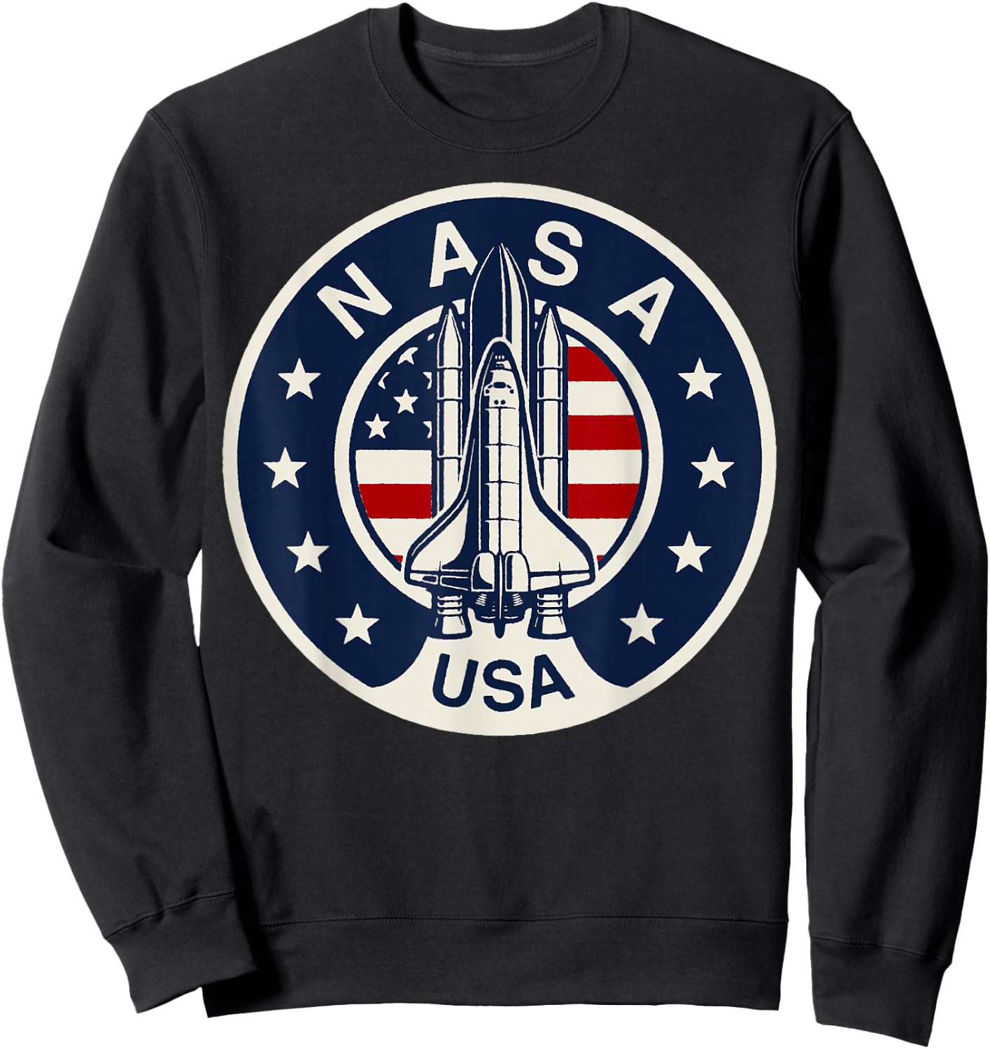NASA USA Shuttle Rocket American Flag Logo Sweatshirt - Sweatshirt | Black