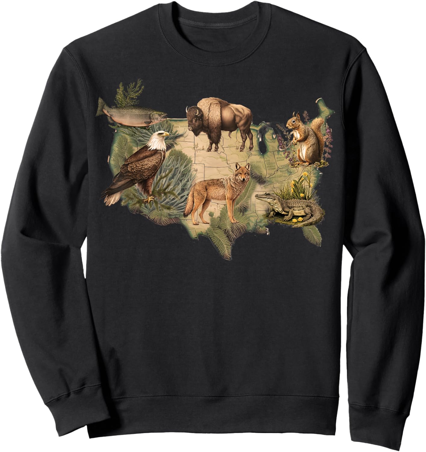 American Wildlife Map Sweatshirt - Sweatshirt | Black