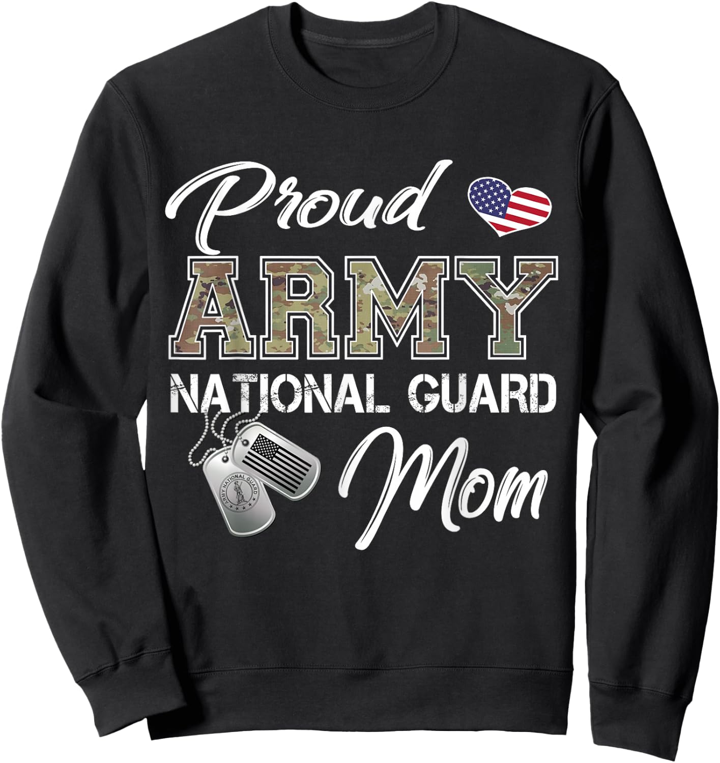 Proud Army National Guard Mom US Flag Dog Tag Sweatshirt - Sweatshirt | Black
