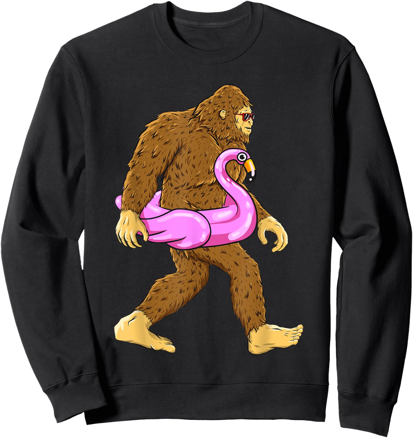 Pool Party Bigfoot Pink Float Flamingo Sasquatch Bird Lover Sweatshirt - Sweatshirt | Black