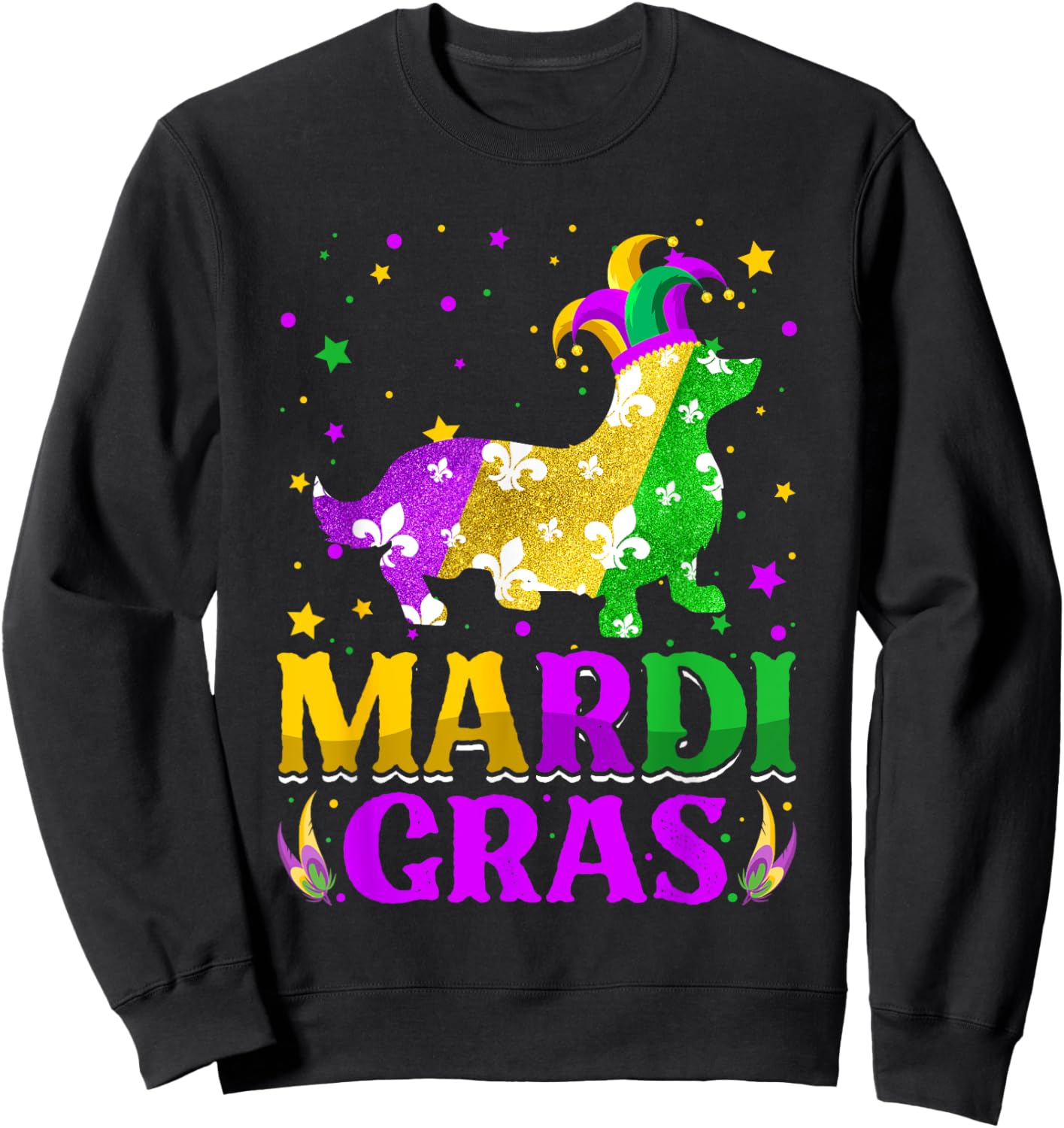 Mardi Gras Corgi Dog Lover Carnival Jester Sweatshirt - Sweatshirt | Black