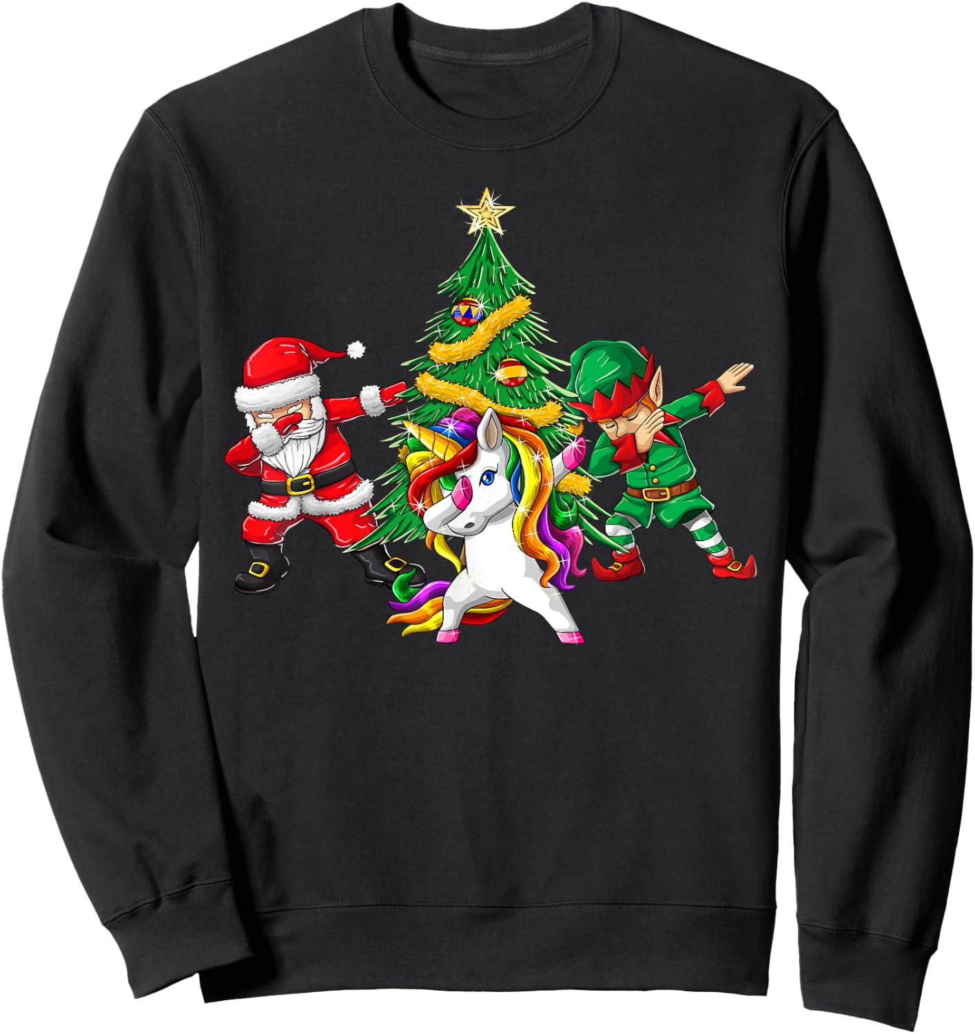 Dabbing Santa Elf Unicorn Christmas Tree Kids Boy Girl Gifts Sweatshirt - Sweatshirt | Black