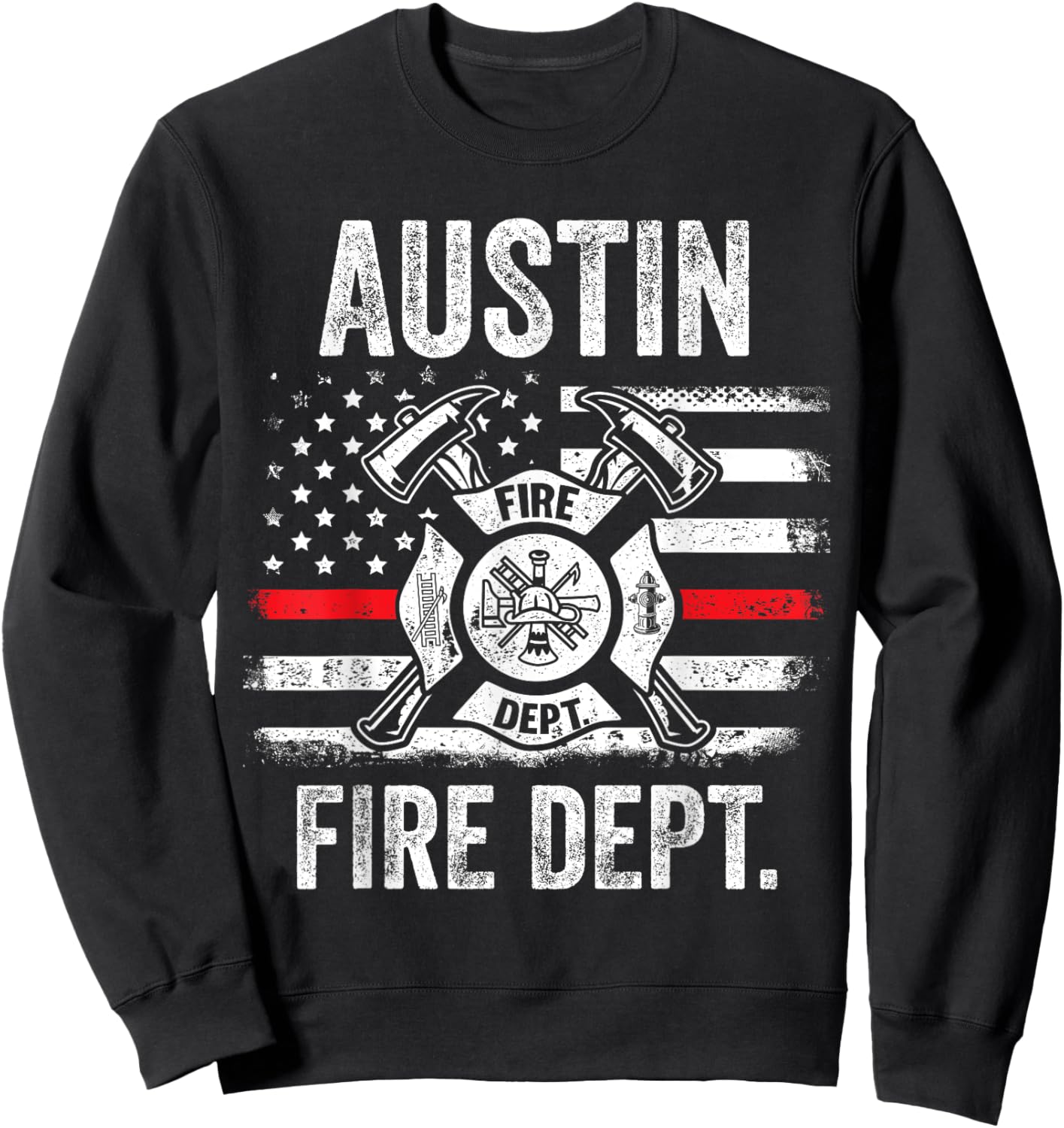 Austin Texas Fire Department Thin Red Line Fireman Sweatshirt - Sweatshirt | Black