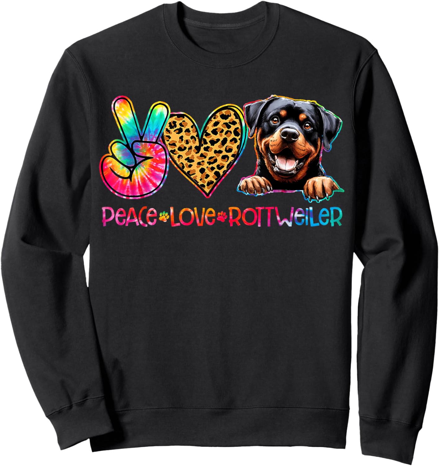Peace Love Rottweiler Tie Dye Dog Lover Sweatshirt - Sweatshirt | Black