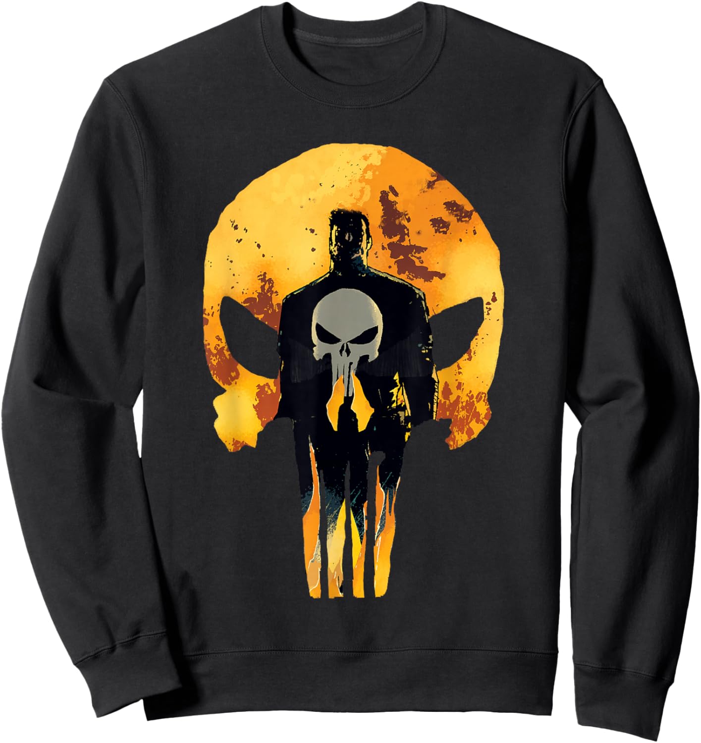 Marvel Punisher Shadowed Frank & Skull in Flames Sweatshirt - Sweatshirt | Black