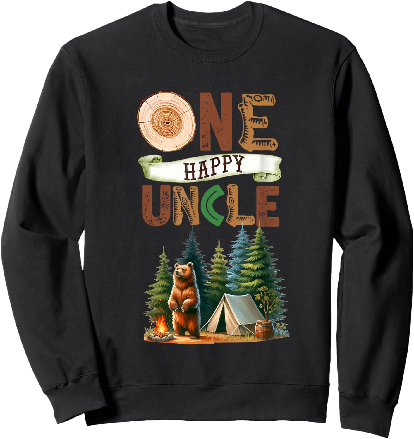 One Happy Uncle Camper First Birthday Camping Bear Uncle Sweatshirt - Sweatshirt | Black