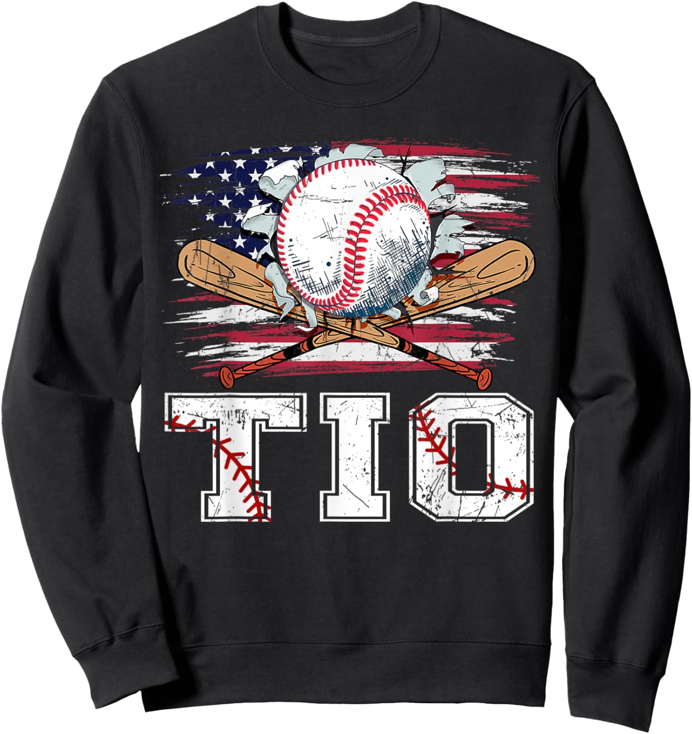 Baseball T-Ball Tio American Flag Proud Ball Tio Kids Men Sweatshirt - Sweatshirt | Black