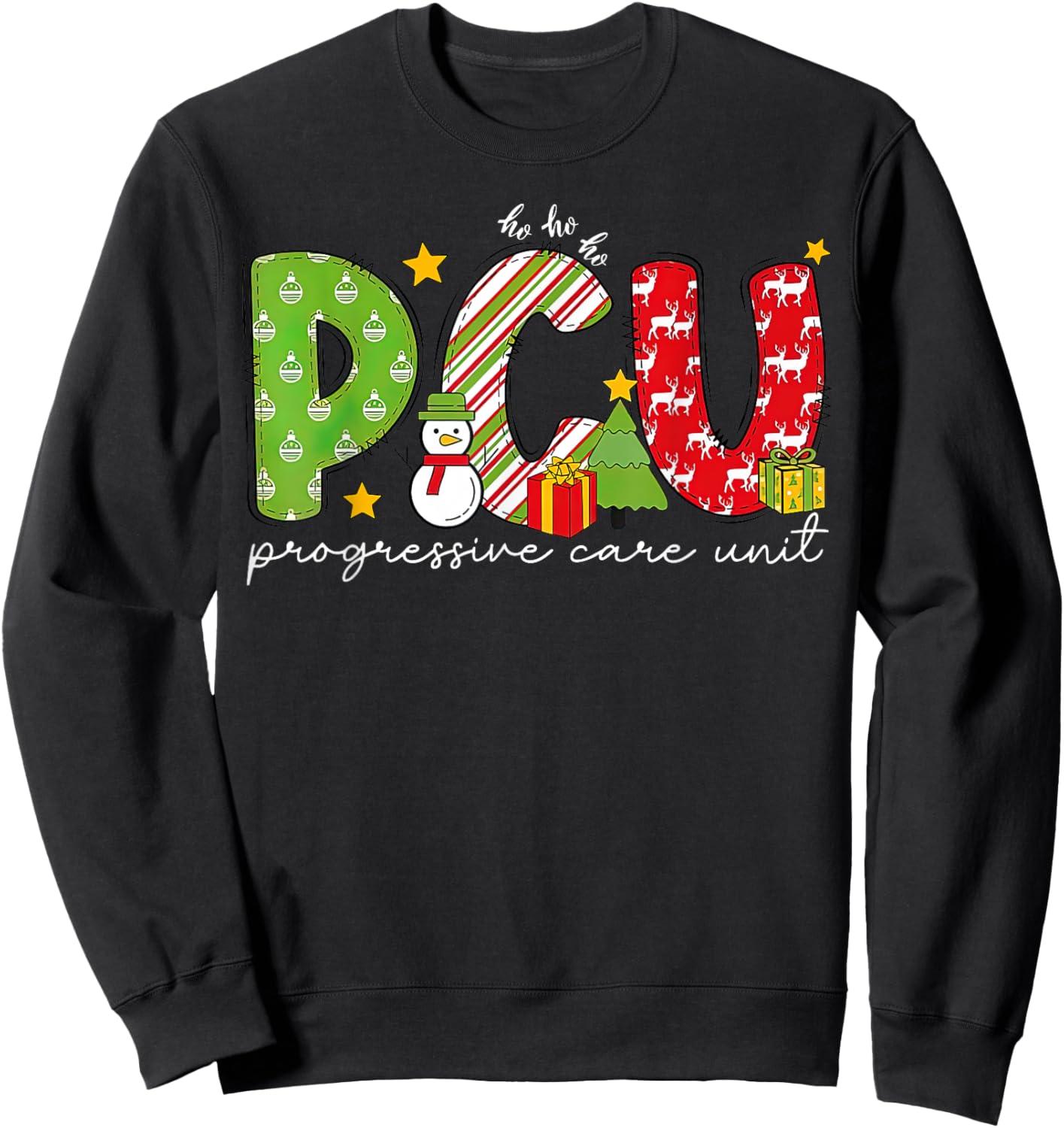 Retro PCU Progressive Care Unit Nurse Christmas Holiday Sweatshirt - Sweatshirt | Black
