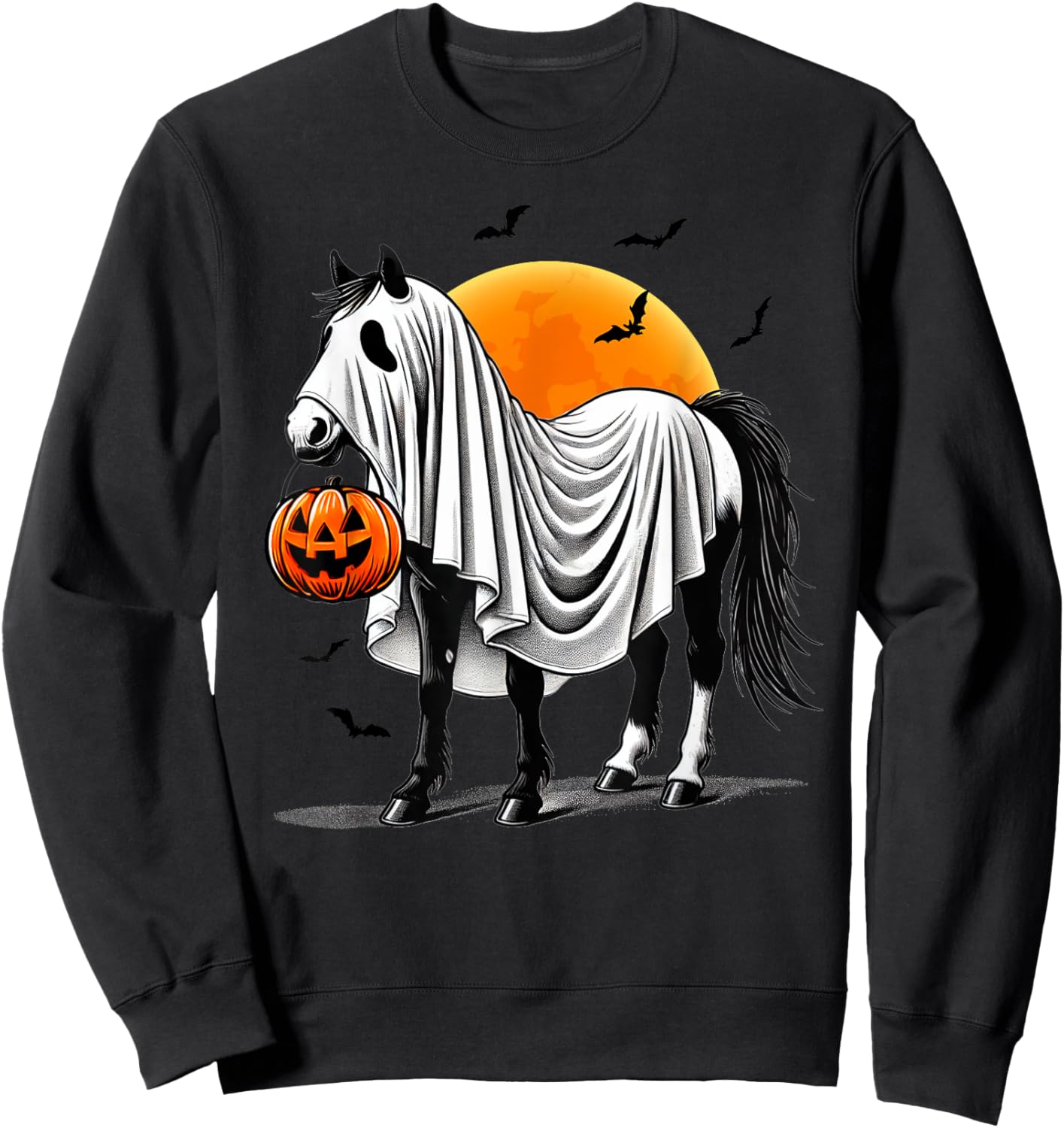 Funny Horse With Jackolantern Ghost Halloween Rider Riding Sweatshirt - Sweatshirt | Black