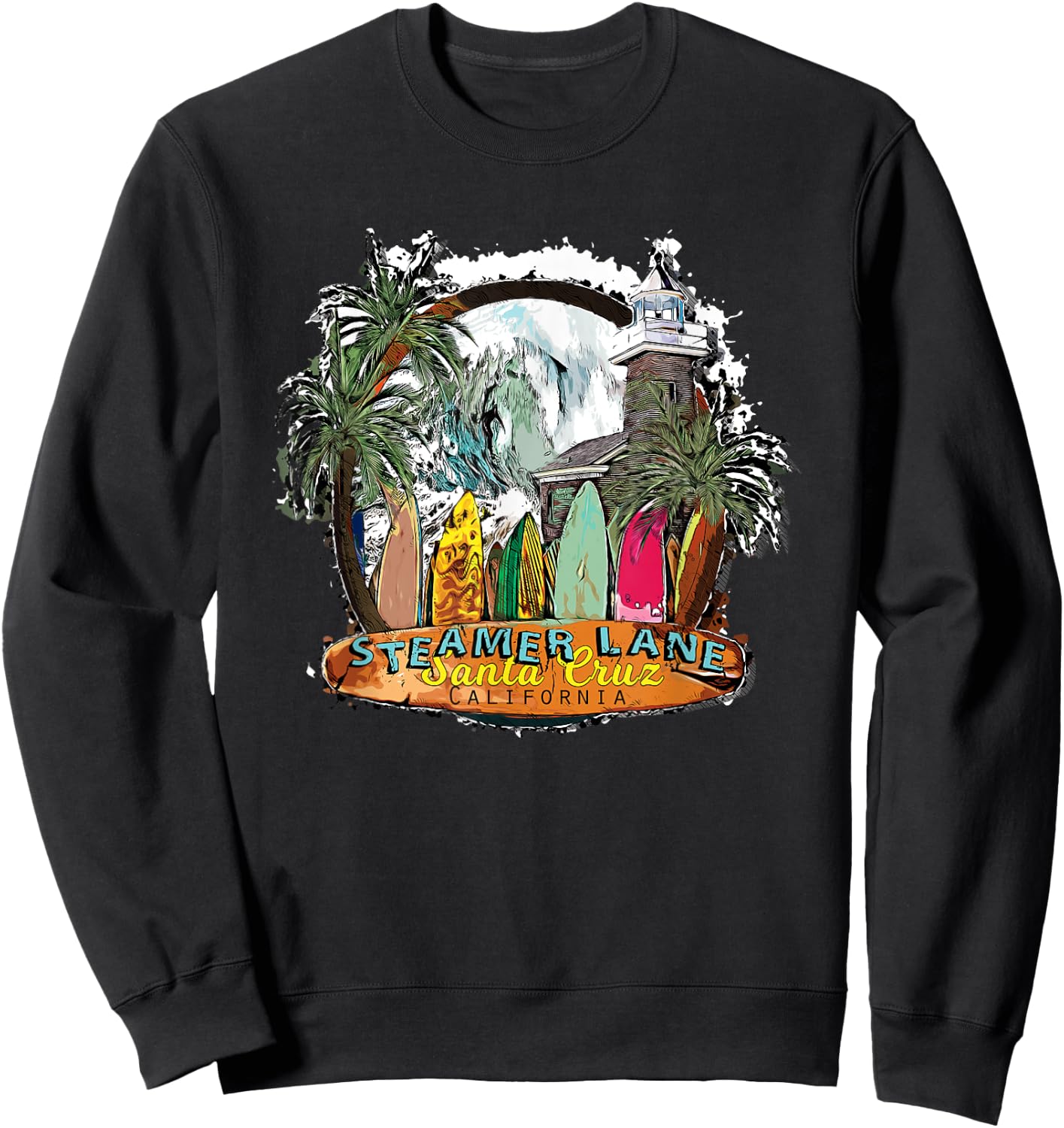 Surfing Santa Cruz Ca Steamer Lane Surf Town Souvenir Sweatshirt - Sweatshirt | Black