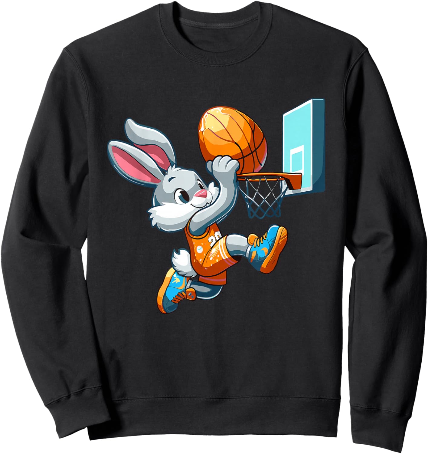 Bunny Rabbit Playing Dunking Basketball Easter Egg Dunk Kids Sweatshirt - Sweatshirt | Black