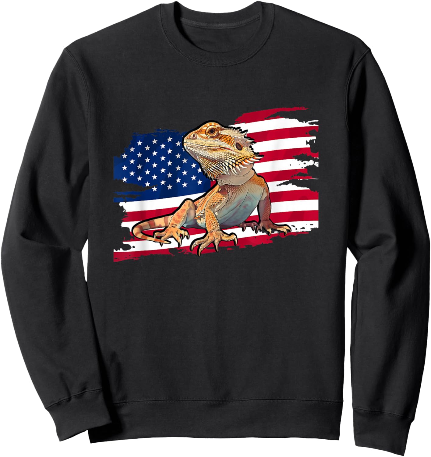 Tiny Dinosaur USA Flag 4th of July Bearded Dragon Lover Sweatshirt - Sweatshirt | Black