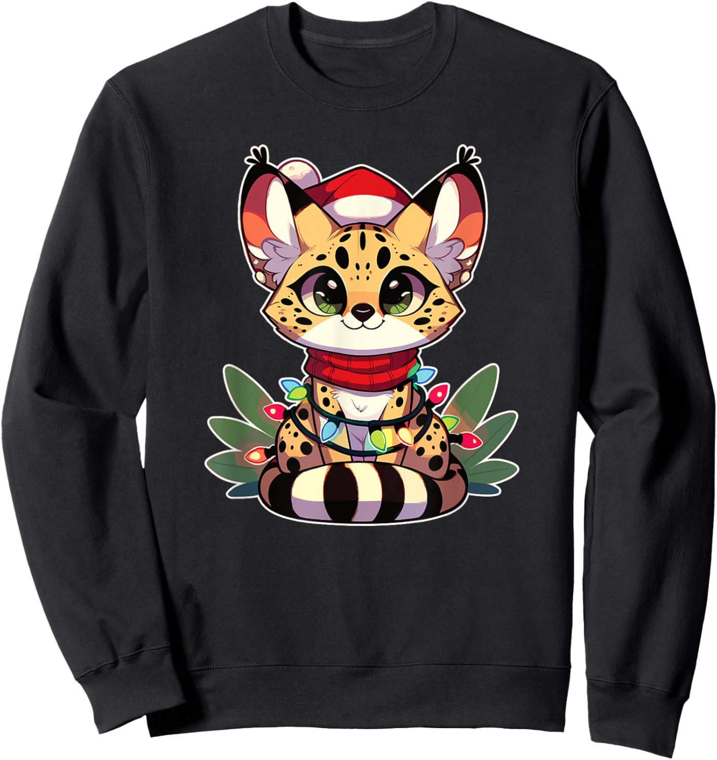 Christmas Fairy Lights Serval Cat Women Kids Sweatshirt - Sweatshirt | Black