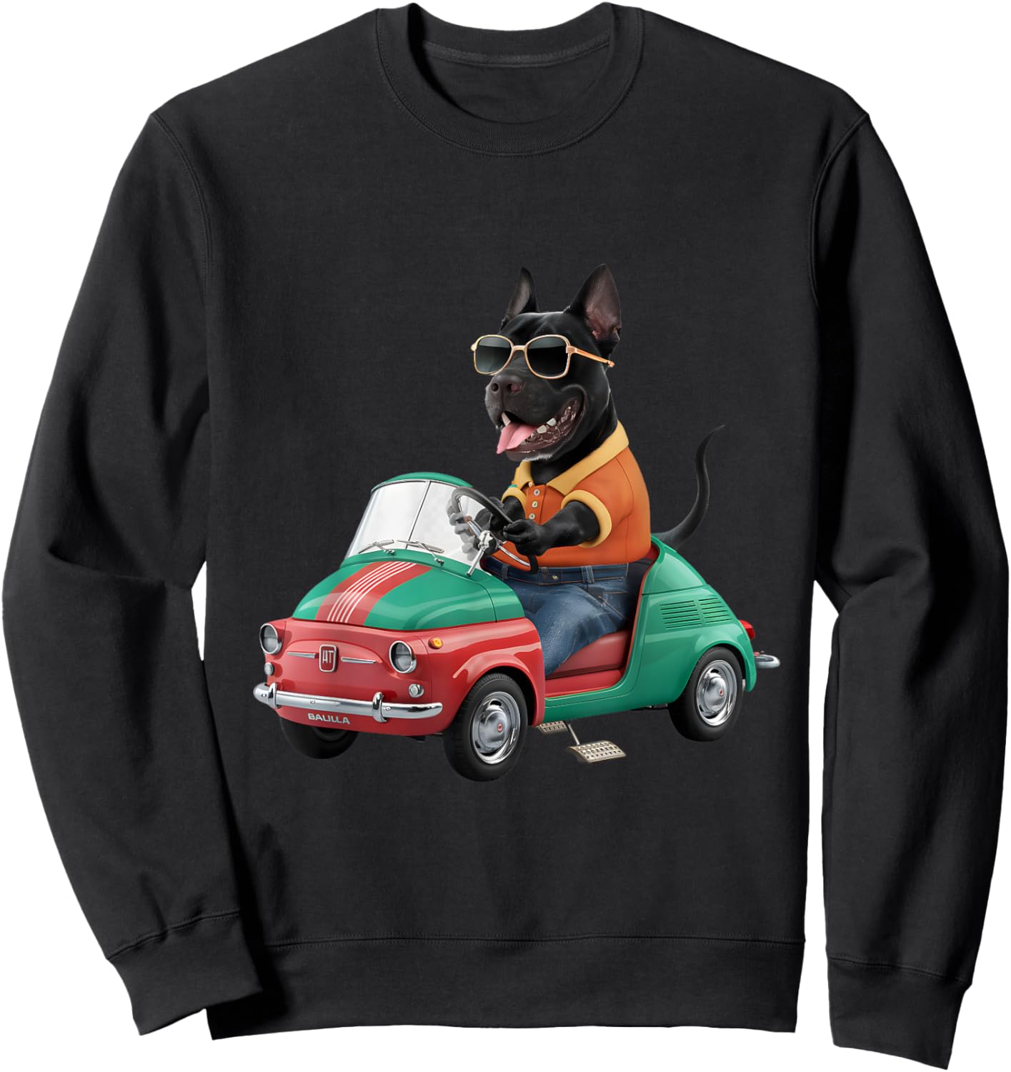 Cool Cane Corso in Fiat 500 - Funny Dog Lover Men Women Sweatshirt - Sweatshirt | Black