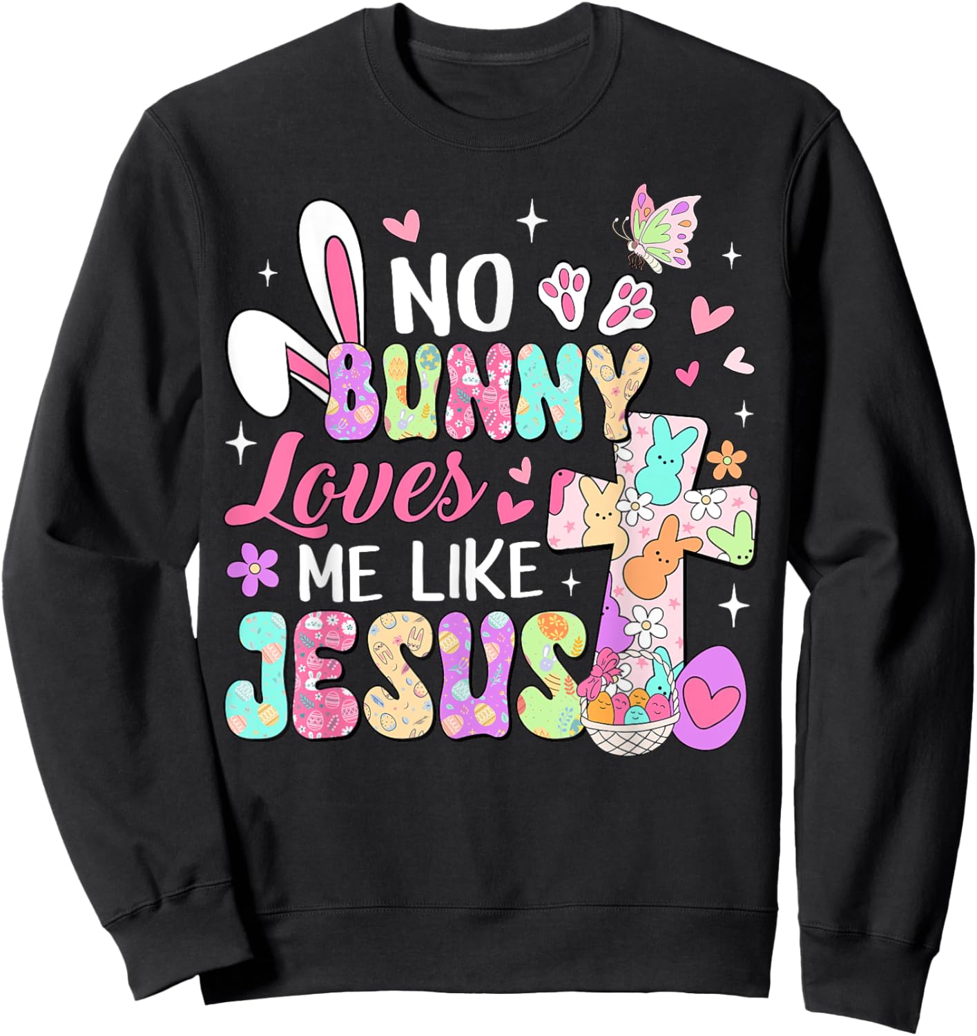 No Bunny Loves Me Like Jesus Religious Easter Christian Kids Sweatshirt - Sweatshirt | Black
