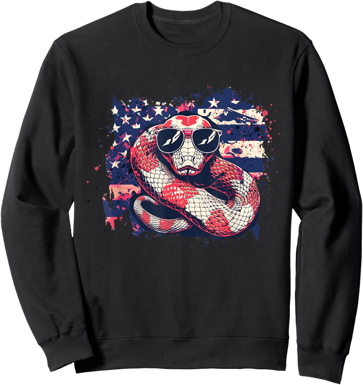 Funny Python Snake USA Flag Patriotic Women Kids Boy Sweatshirt - Sweatshirt | Black