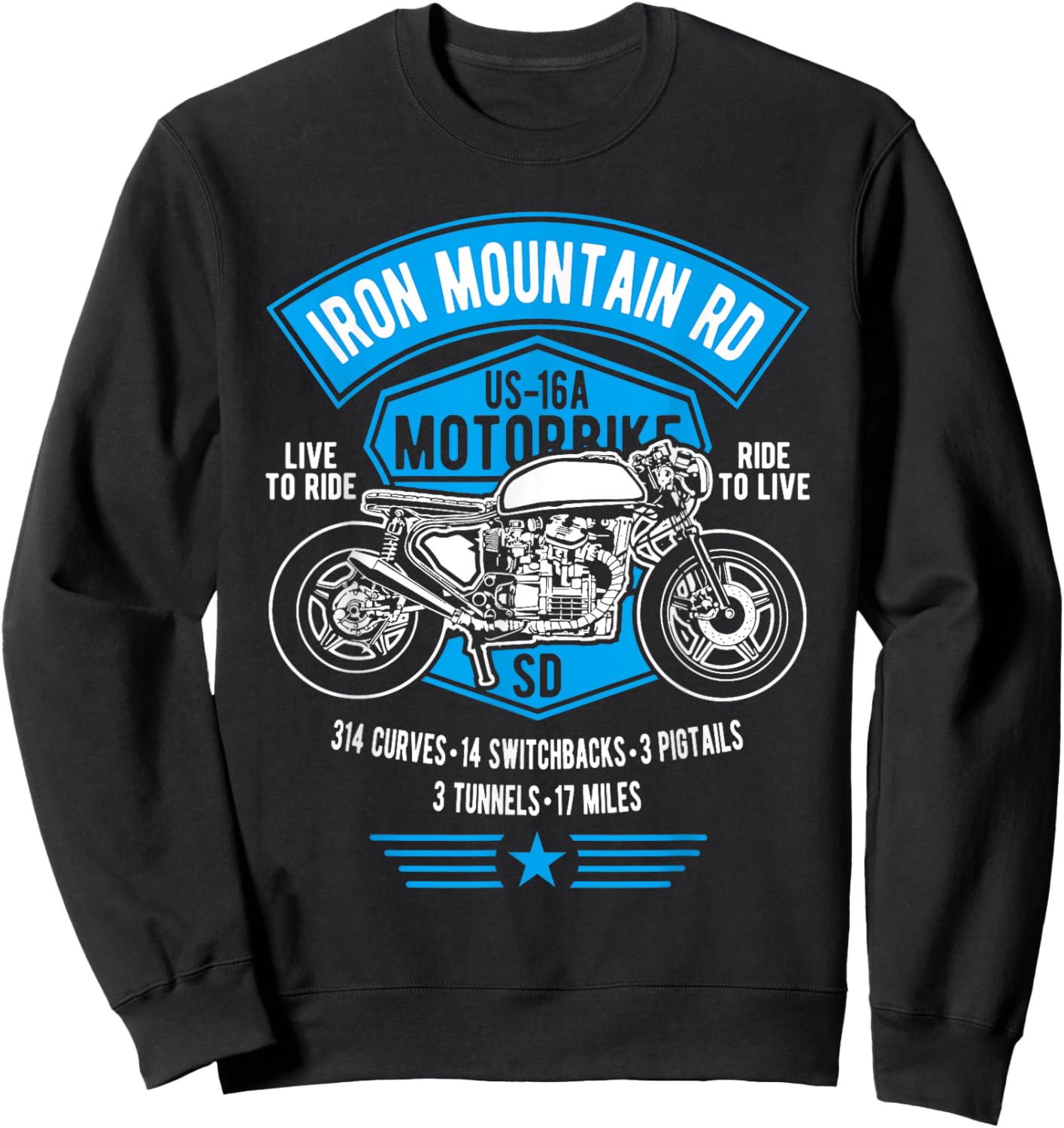 Iron Mountain Road US-16A South Dakota Motorcycle Design Sweatshirt - Sweatshirt | Black