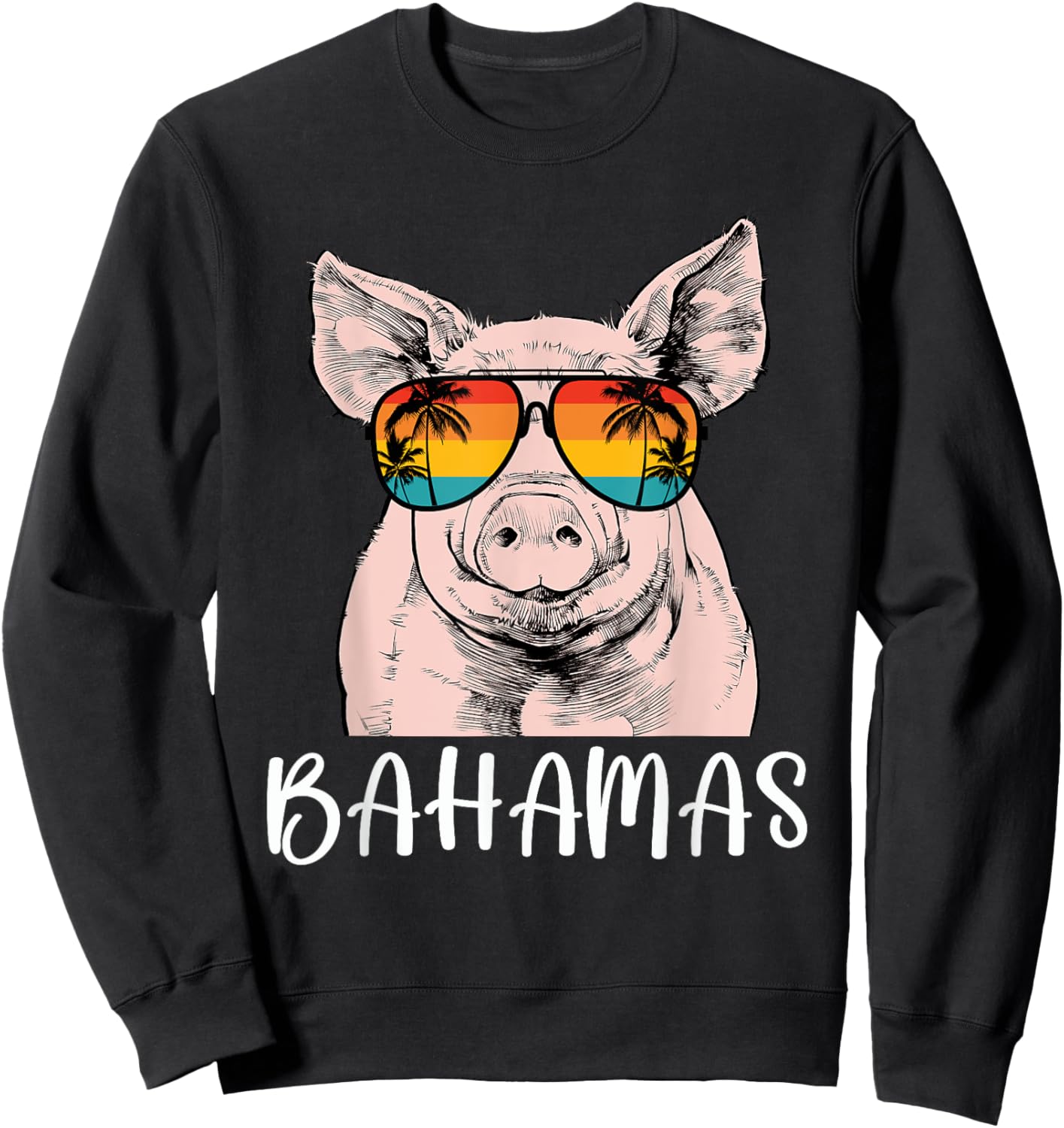 Retro Bahamas Pig Bahamas Souvenir Family Vacation Trip Sweatshirt - Sweatshirt | Black