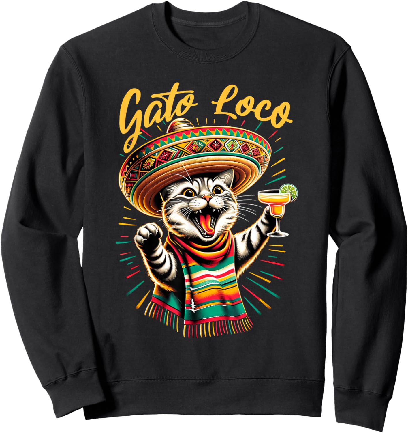 Mexican Gato Loco Sombrero Cat Cinco De Mayo Funny Cat Women Sweatshirt - Sweatshirt | Black